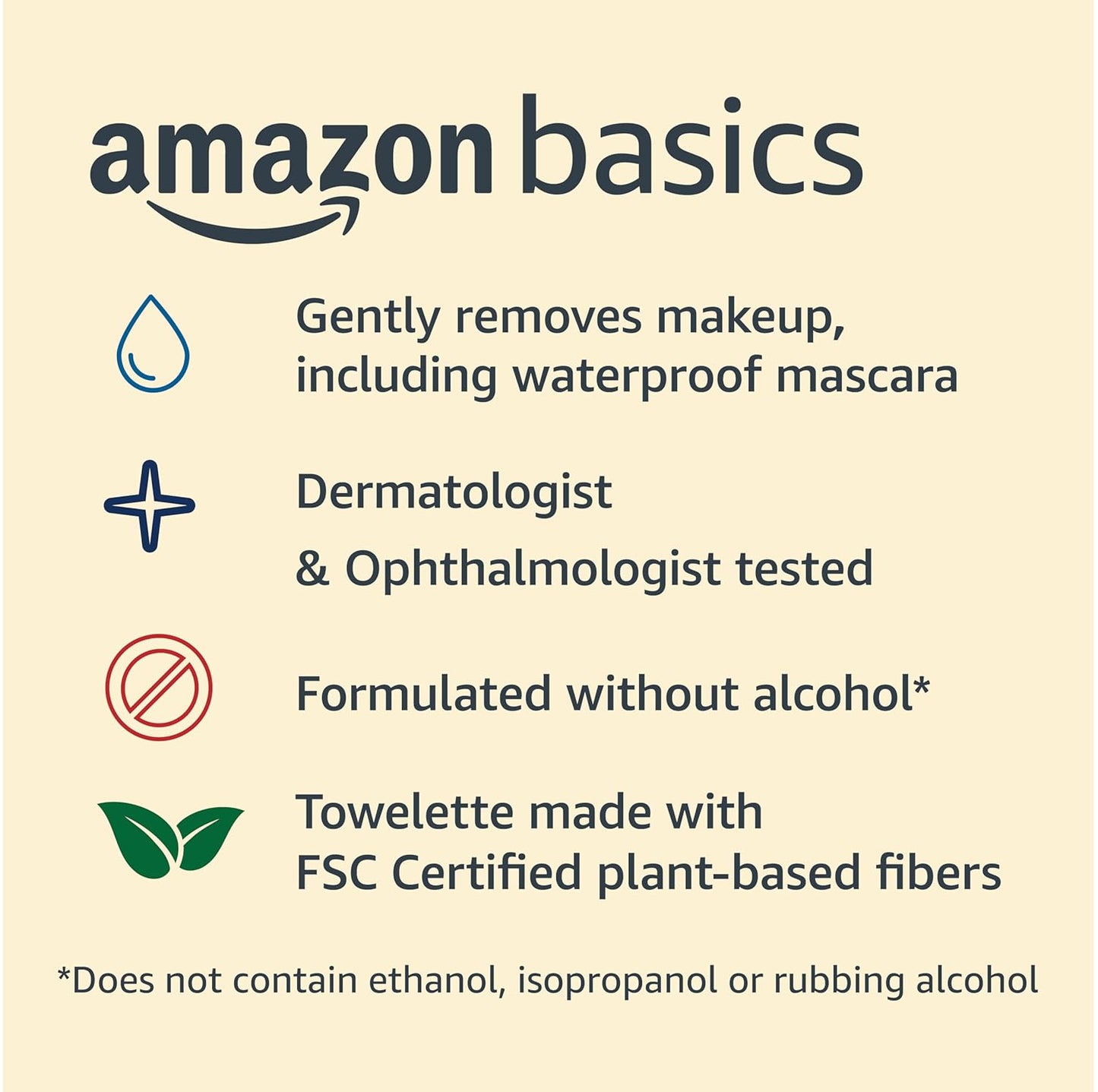 Amazon Basics Makeup Remover Wipes, Gentle Cleansing, Dermatologist Tested, Night Calming, Plant Based, Alcohol Free, Removes Waterproof Mascara, 25 Count Per Pack, Pack of 6 (Previously Solimo)