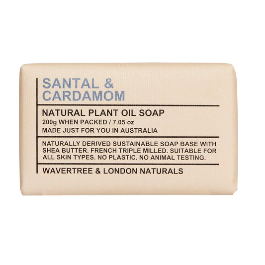 Wavertree & London Santal & Cardamon Scented 100% Natural Soap Bar, 7oz Moisturizing French Triple Milled Soap Bar for Women & Men enriched with shea butter - Pure Bath & Body soap bar