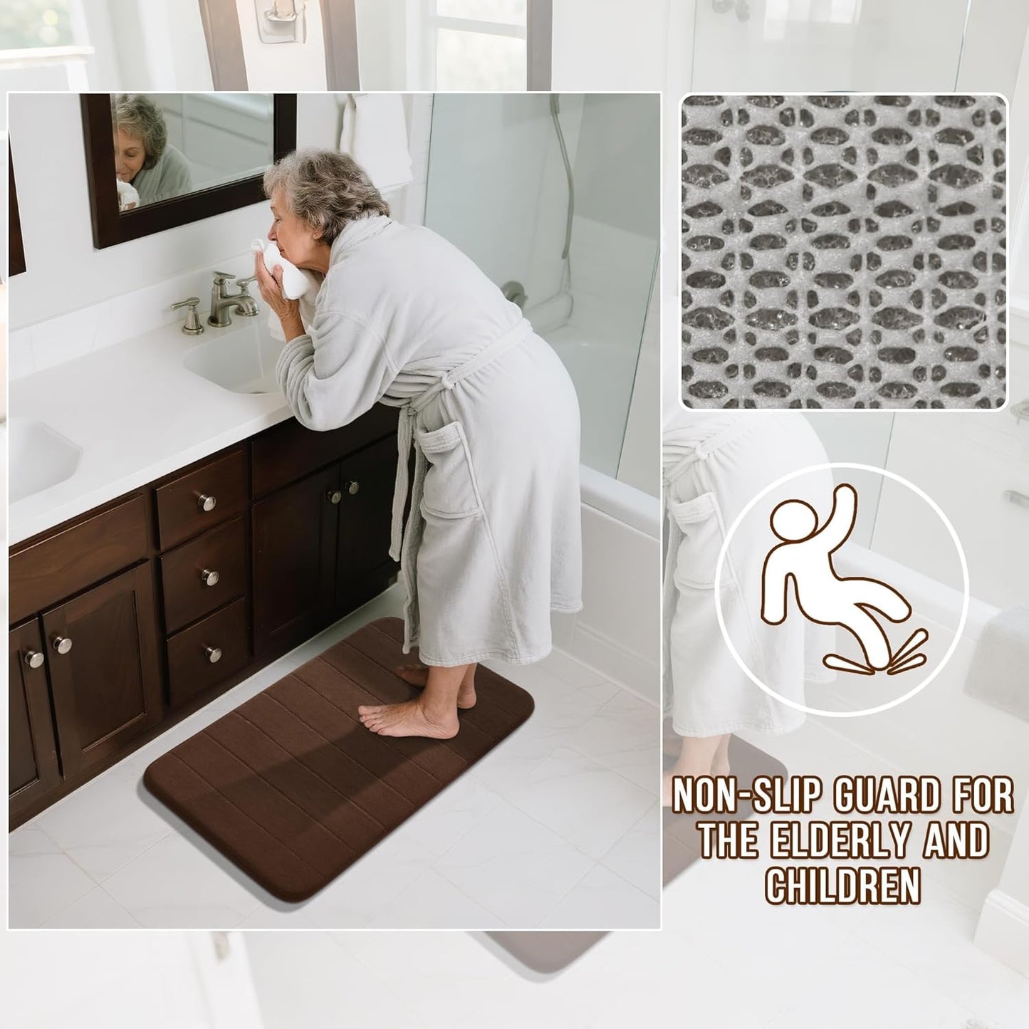 Yimobra Bathroom Runner 55"x24", Non Slip Memory Foam Bath Mat, Super Soft Water Absorbent Hallway Carpet, Machine Washable Rug for Vanity Tub Shower, Brown