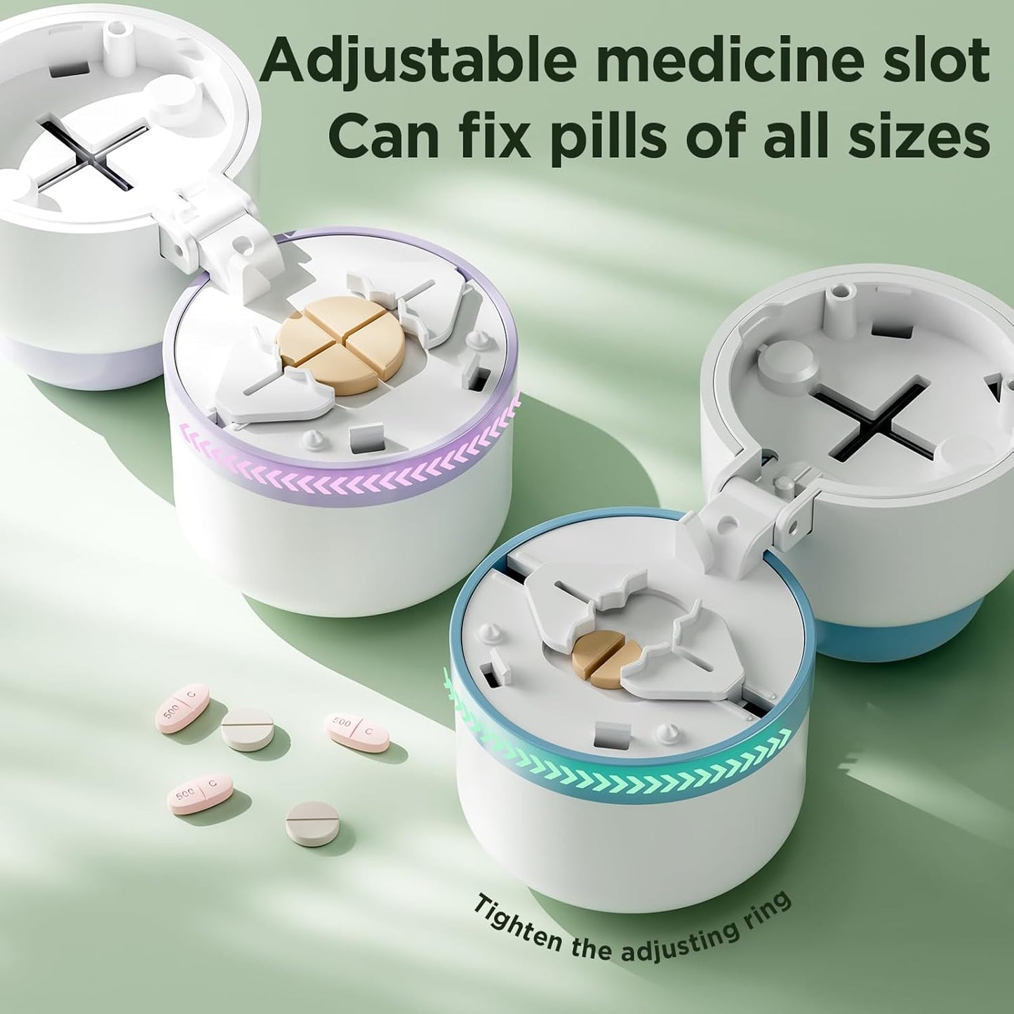 Pill Cutter - Pill Splitter with Stainless Steel Blade for Cutting Small Pills or Large Pills in one Fourth, Pill Cutter 1/4, Suitable for Cuting Vitamins, Tablets (1-4 Purple)