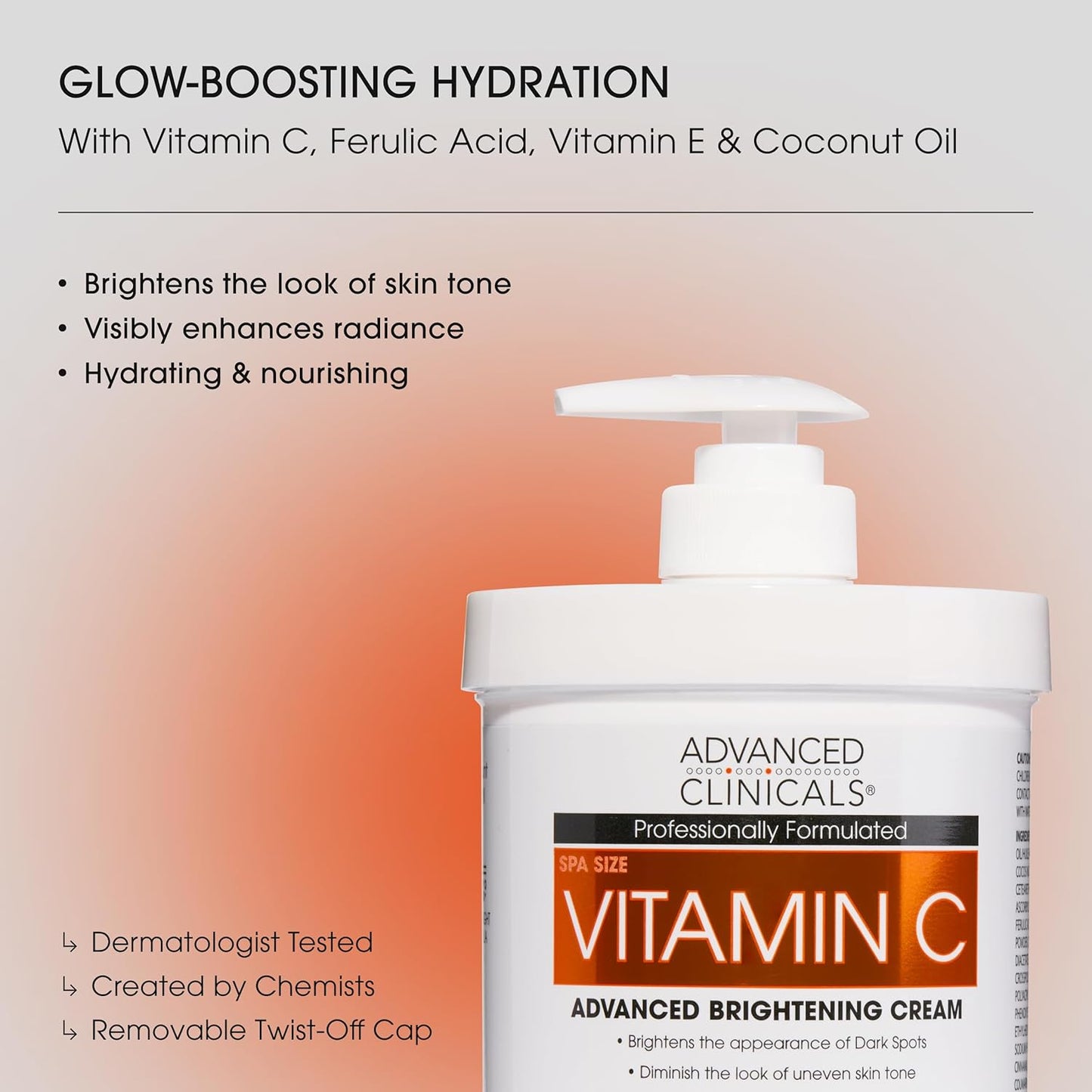 Advanced Clinicals Vitamin C Cream + Vitamin C Serum 2PC Skincare Set | Brightening Body Lotion & Facial Serum For Women & Men Helps Diminish Appearance Of Dark Spots, Wrinkles, & Uneven Skin Tone