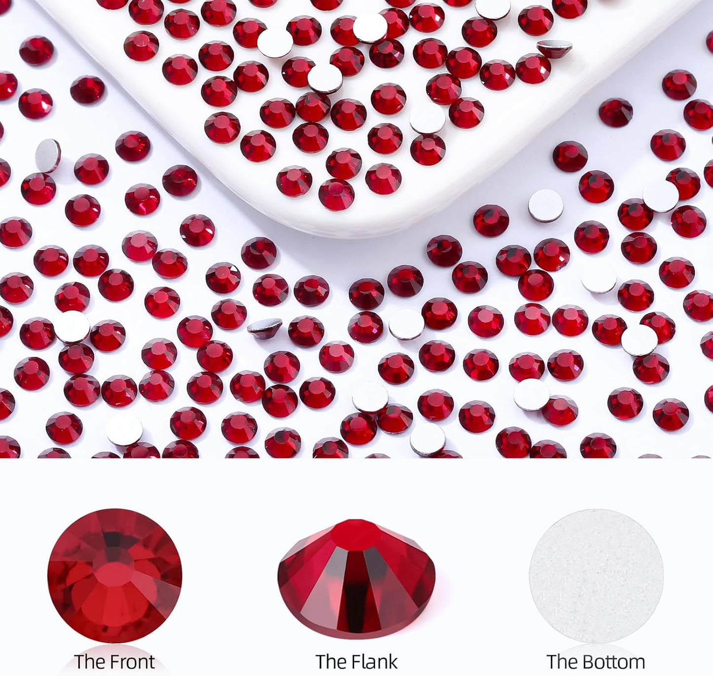 Siam Flatback Rhinestones, Glass Rhinestones for Nail Art and Craft, Glue Fix, Loose Crystal Gemstones(Siam, SS12, 1440pcs, 2.9-3.0mm)