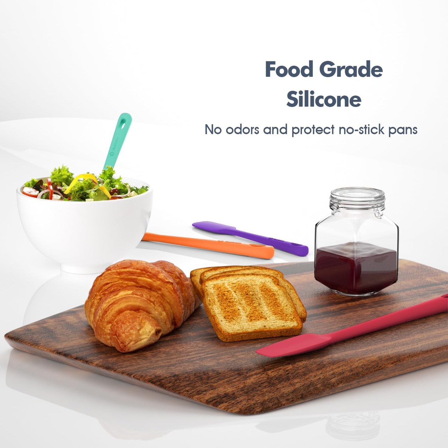 4 Pieces Silicone Spatula Set, Food Grade Rubber Spatula, Upgrade Strong Handle with Ergonomic Grip, Heat Resistant for Nonstick Cookware, Cooking