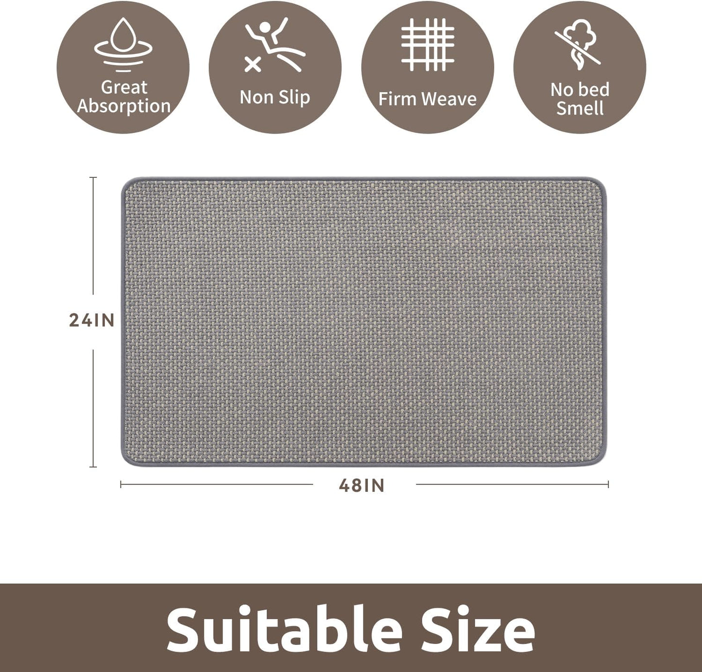 AMOAMI Chenille Bath Mat Super Absorbent Bathroom Mat Quick Dry Low Pile Bath Mats for Bathroom Washable Rubber Backed Bathroom Runners Fit Under Door, Front of Bathtub, Sink, LIGHTGREY&Beige 24"x48"