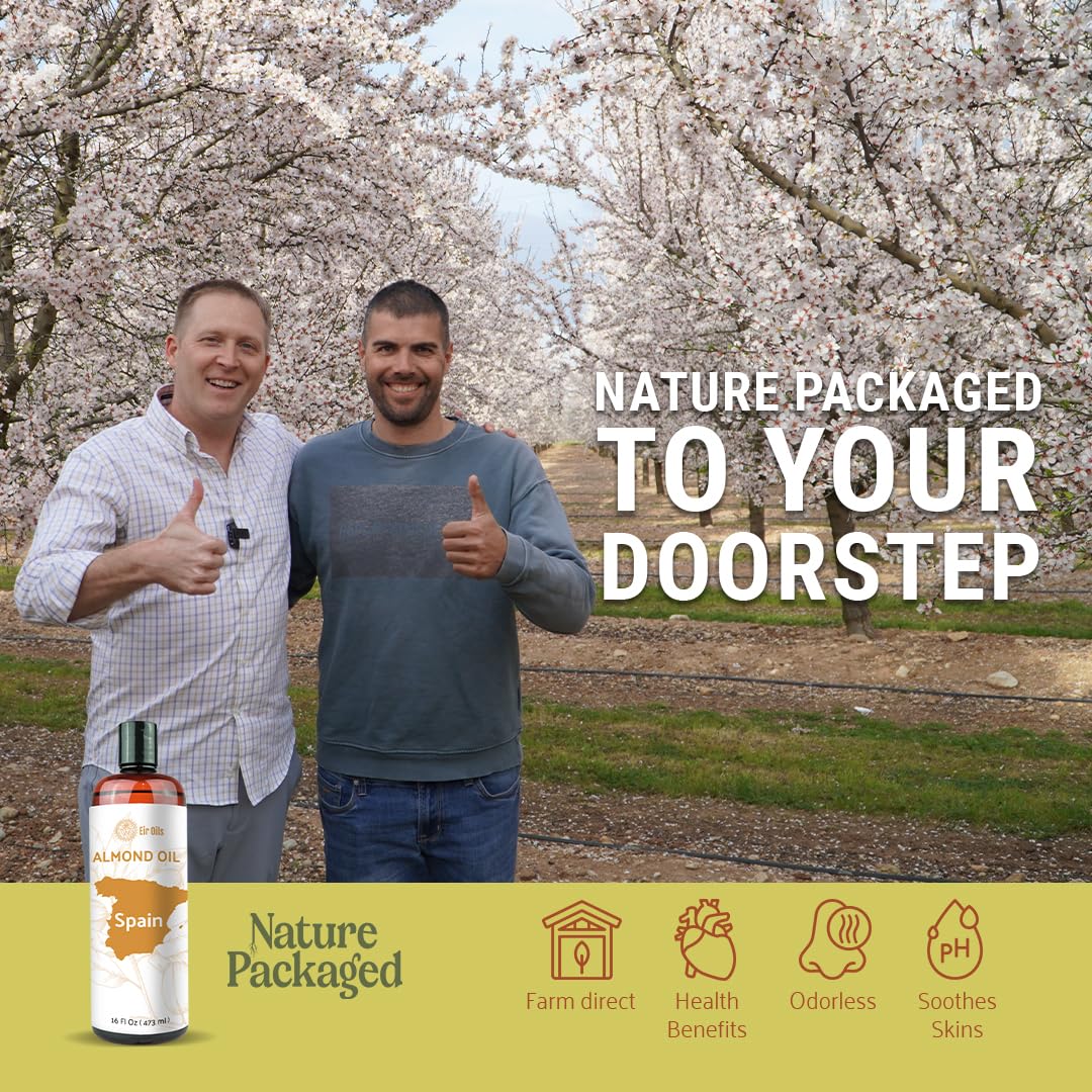 Sweet Almond Oil (16 oz) - for Skin and Hair - Carrier Oil for Essential Oils Mixing - From EIR Oils' Farm in Mallorca, Spain - 1 Pack