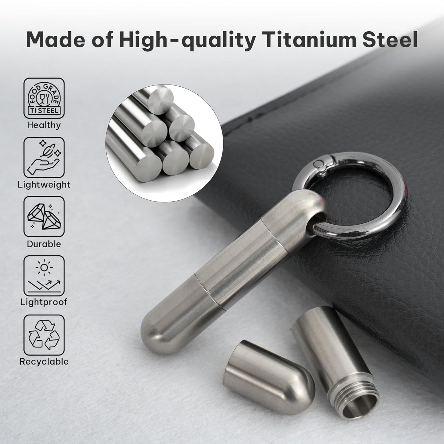 Titanium Keychain Pill Holder,Portable Mini Pill Case, Waterproof Small Pill Container,Mental Pill Box for Travel Purse Pocket (2 Compartment)