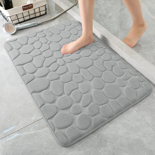 YIHOUSE Memory Foam Bath Mat Cobblestone Bathroom Rugs Super Water Absorbent Bath Mats for Bathroom Machine Washable Bath Rugs(17x24,Light Gray)