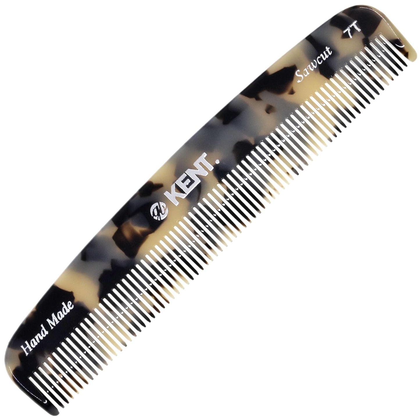 Kent 7T TW Handmade Fine Tooth Pocket Comb - For Men's Everyday Grooming, Styling, and Travel - Suitable for Mustache, Beard, Dry, Wet, Fine or Thinning Hair - Saw Cut and Hand Polished