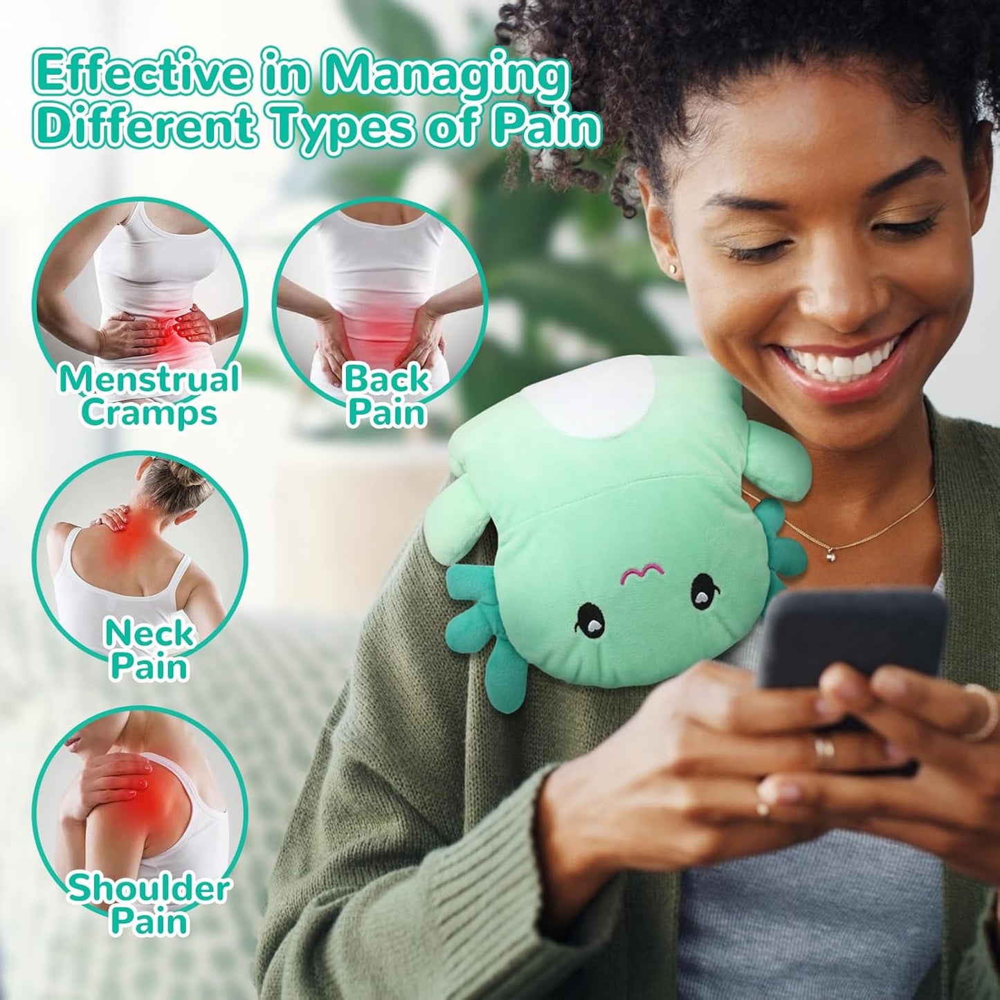 Microwave Heating Pad for Pain Relief, 16" x 11" Microwavable Heating Pads for Cramps, Back Pain, Neck Shoulder, Muscles, Knee, Joints, Natural Heat Pack Moist Heat, Mint Axolotl