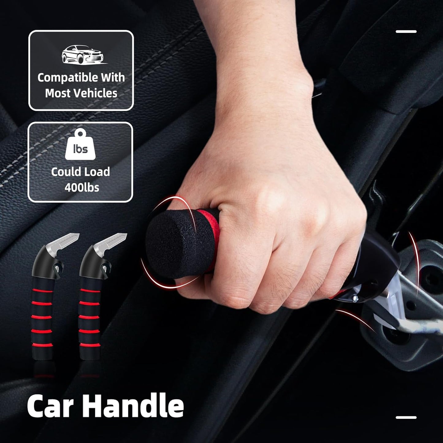 Car Handle Assist for Elderly Car Door Handle, Mobility Car Assist Transfer Support Handle, Multifunction Automotive Grab Handles, Aids for Disabled and Elderly（2Pack, Red）