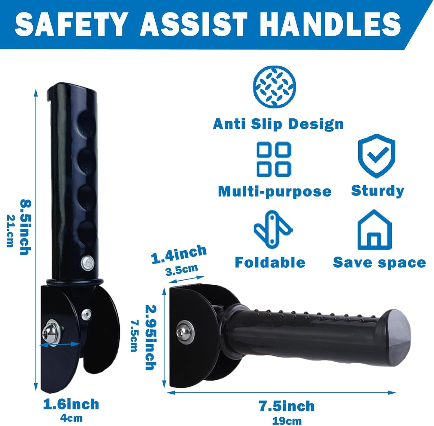 2 Pack Flip Up Grab Bars for Wall, 7.5 inch Folding Doorway Assist Handle, Mobility Aids, Non-Slip Grip Bar Great for Elderly Seniors, Handicap, Support Up to 320 Pounds (Black)