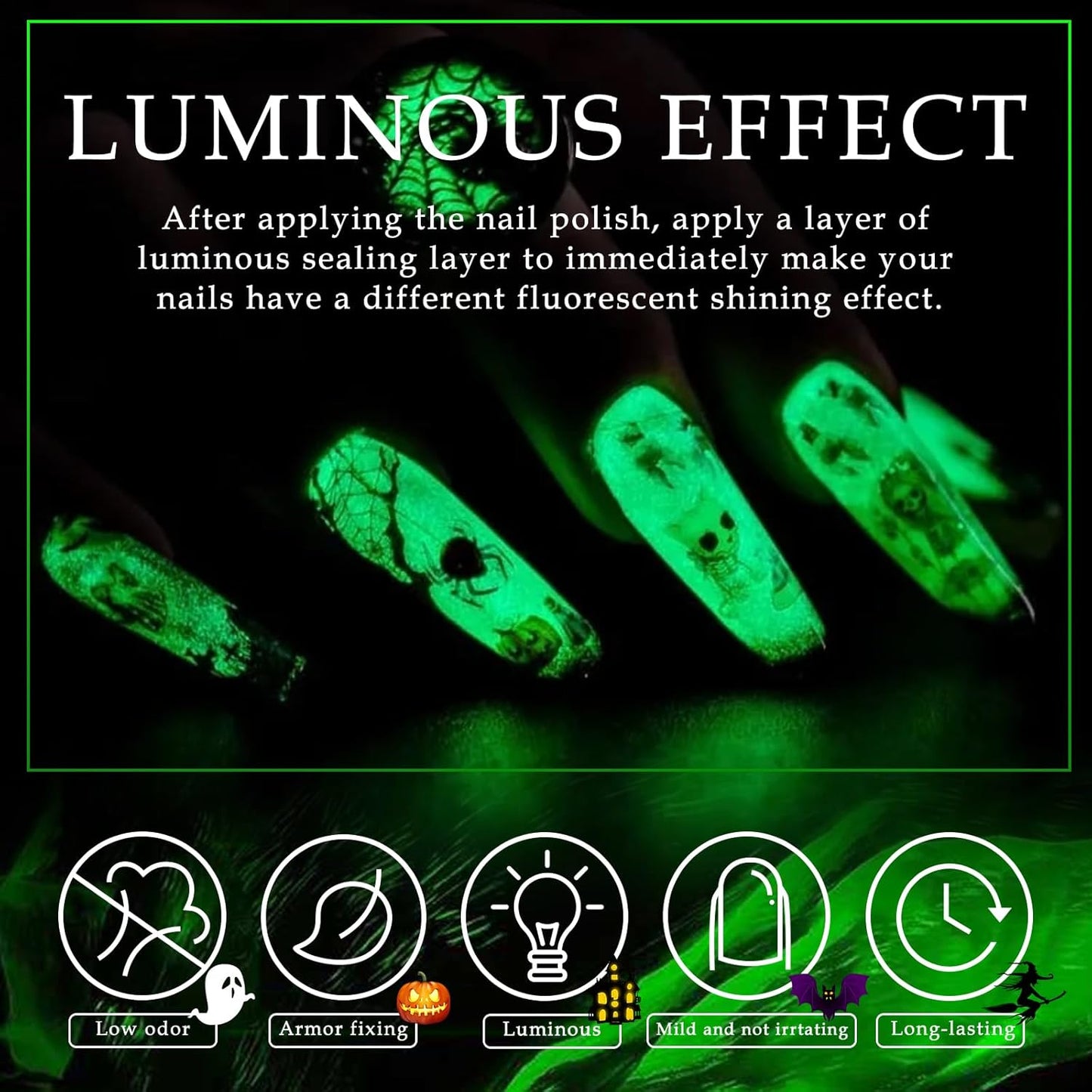 Glow In The Dark Nail Gel Top Coat, Transparent Luminous Universal Top Coat for Any Colors DIY Halloween Nail Art, UV LED Needed Long-lasting Nail Gel(15ml/0.52 fl oz)
