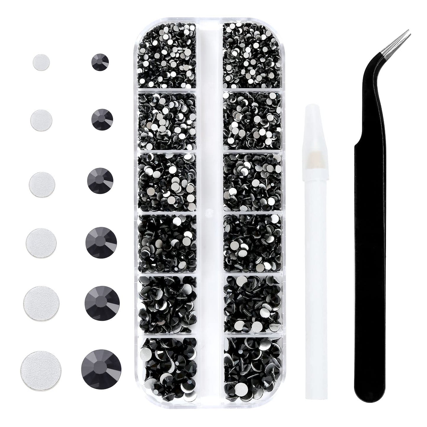 4240Pcs Flatback Black Rhinestones Glass Crystal Gemstones for Nail Art Eye Jewels Makeup Round with Tweezers and Picking Pen (SS6~SS20 Set)