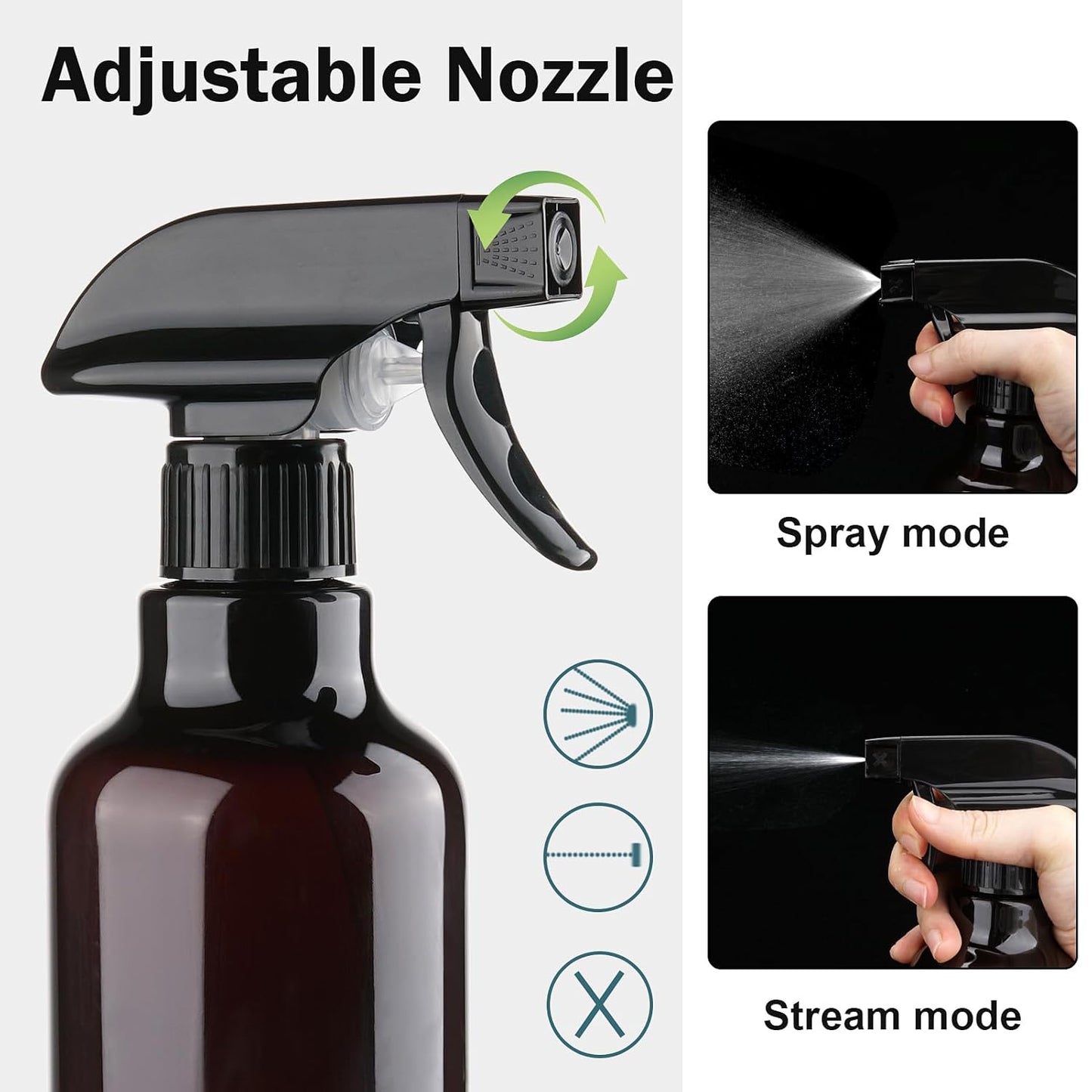 Plastic Spray Bottles Empty Spray Bottle 16.9oz/500ml 2 Pack Heavy Duty Spraying Bottles Mist/Stream Water Bottle for Cleaning Solutions, Essential Oils, Hair (Amber)