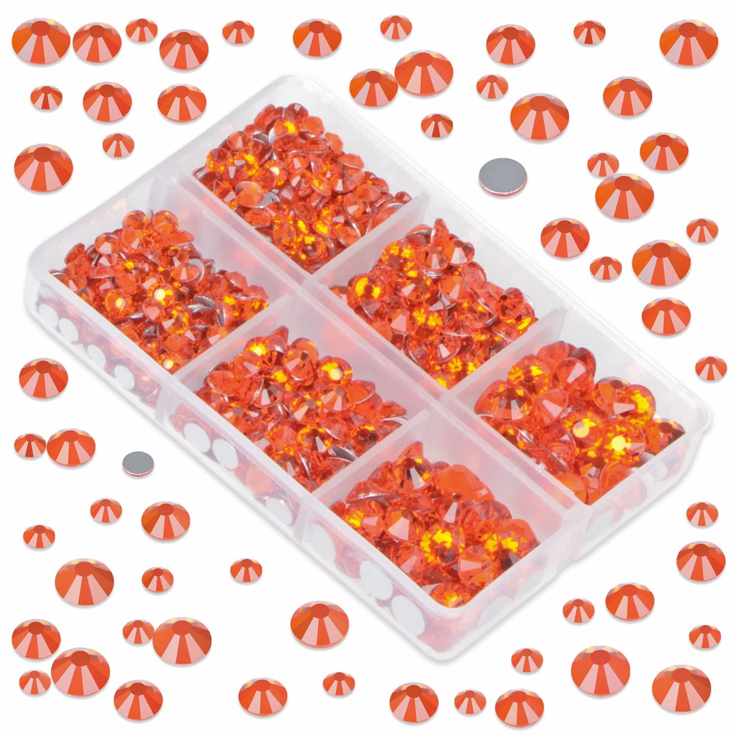 LPBeads 6000 Pieces Orange Non Hotfix Rhinestones 6 Sizes Round Crystal Glass Flat Back Rhinestones with Tweezers and Picking Pen for Nail Art Crafts Clothes Bags DIY