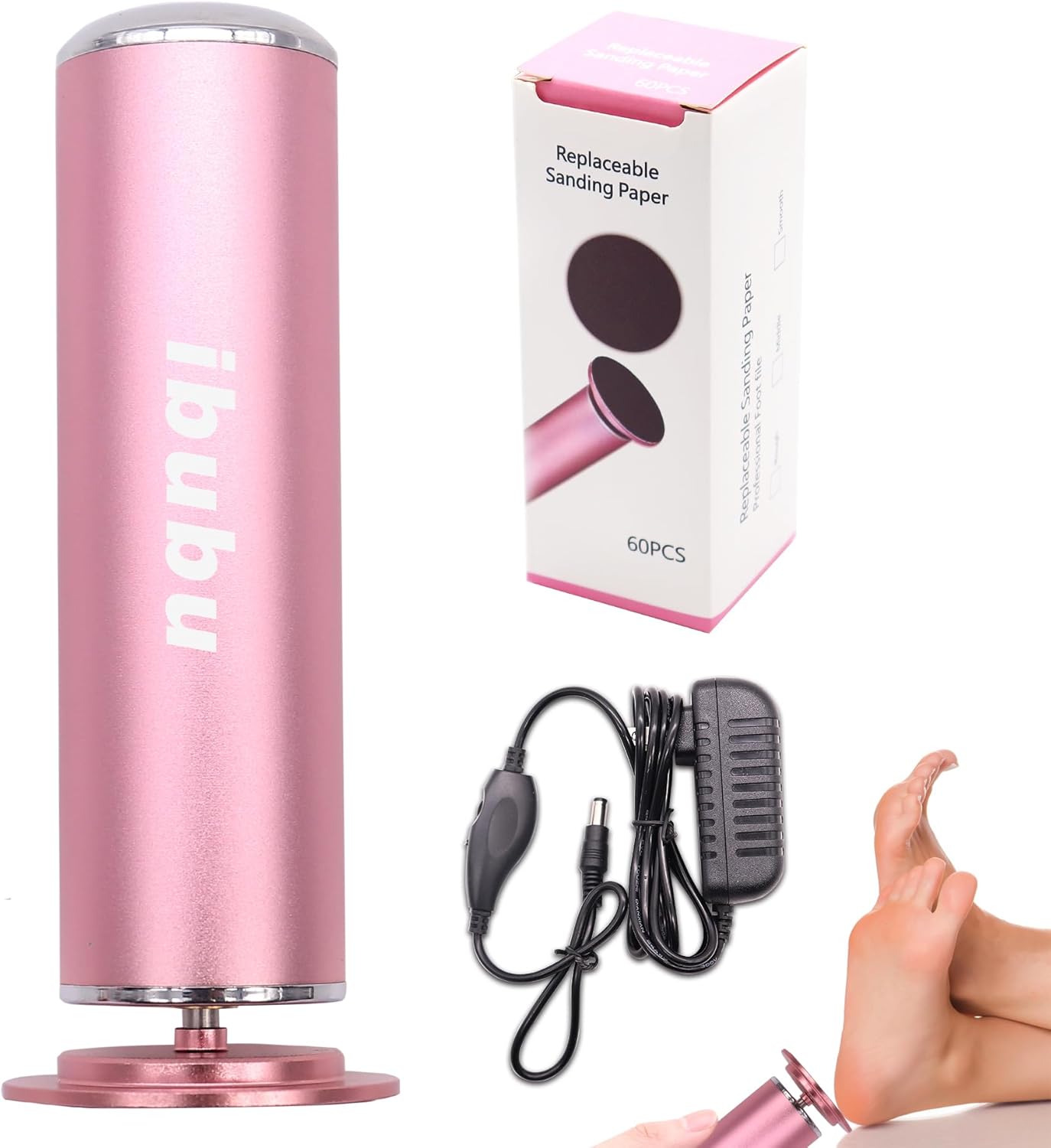 Electric Foot Callus Remover Pink Professional Powerful Foot File Pedicure Grinder Sanders with 60PCS Replacement Sandpaper Discs Heel Scraper for Dead Dry Crack Skin Calluses Speed Adjustable