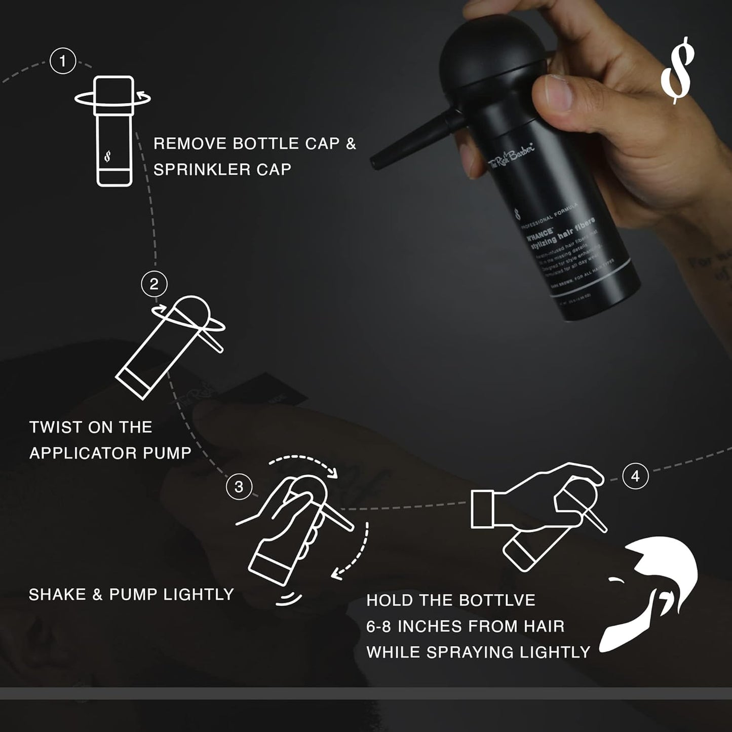 The Rich Barber N'Hance Pro Barber Kit I - Professional 3-in-1 Hair & Beard Styling Set - Keratin-Infused Hair Building Fibers, Applicator Pump, Application Card - Hairline Enhancer & Volumizing Spray