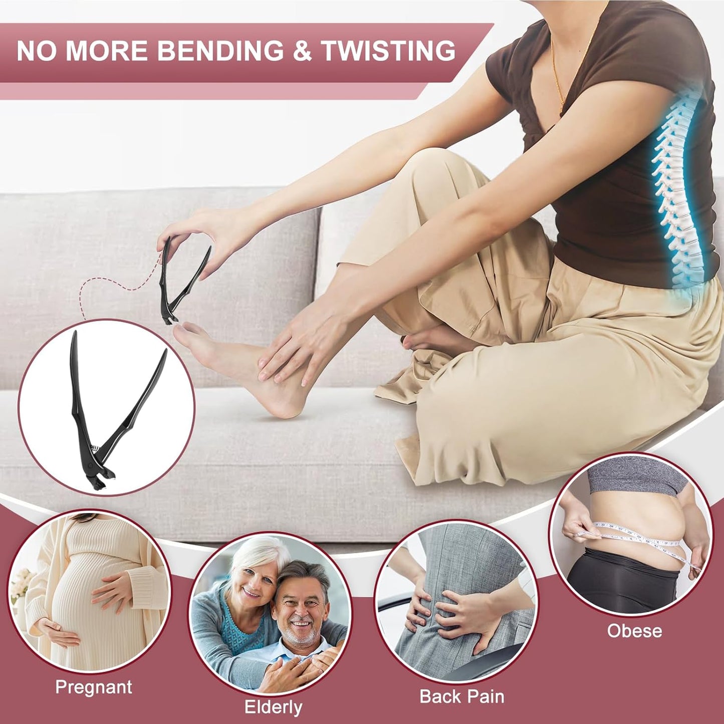 Ergonomic Nail Clippers for Men, Long Handled Toenail Clippers for Thick Toenails, Large Toe Nail Clippers for Thick Nails for Seniors Men Women, Heavy Duty Sharp Fingernail Clipper, Black