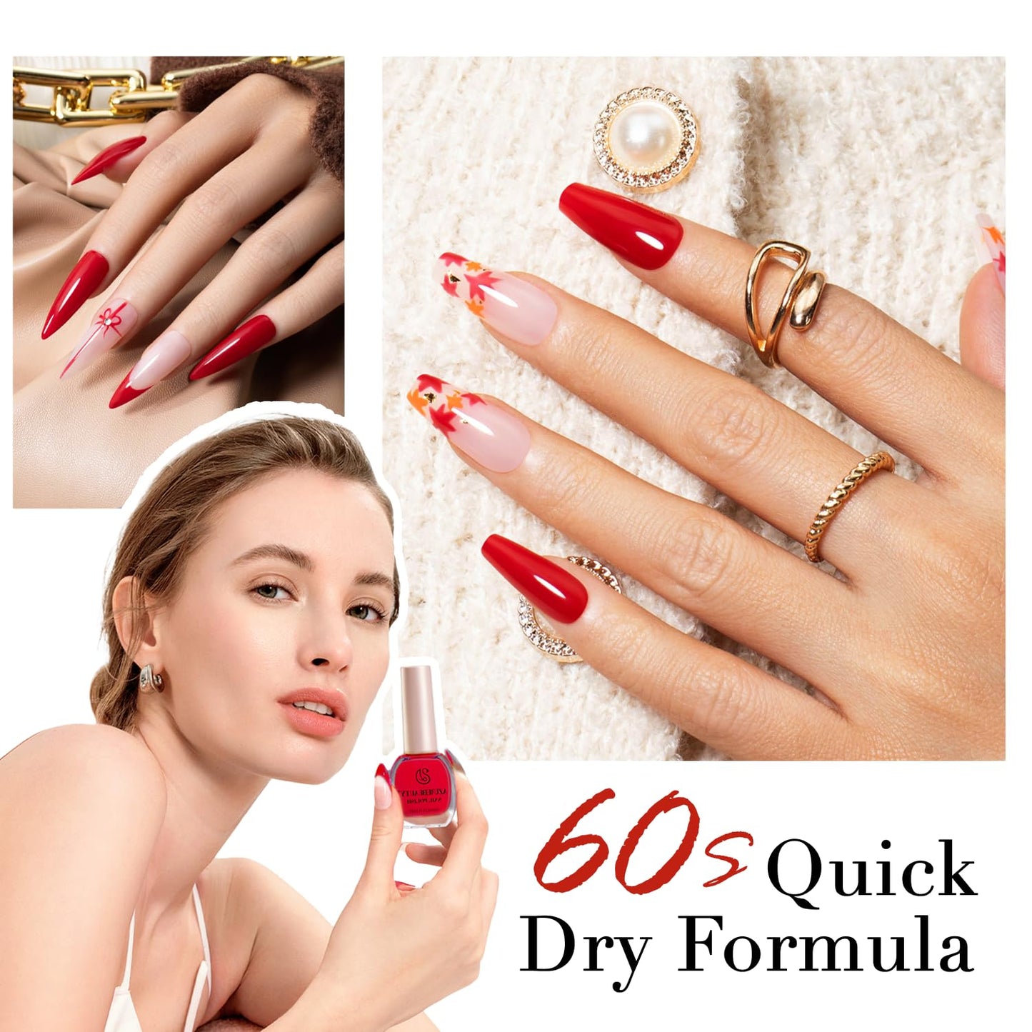 AZUREBEAUTY Red Nail Polish Burgundy Quick Dry Natural Infinite Shine Nail Lacquer Fingernail Polish Strengthening Treatment Kit Salon-Quality for Women 10ml