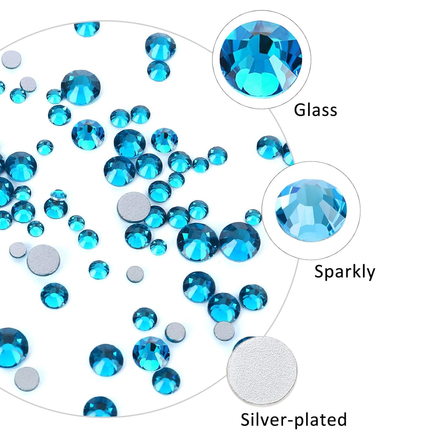 4240Pcs Malachite Blue Flatback Rhinestones 6 Sizes Crystal Diamonds for Nail Art Crafts Clothes Shoes with Tweezers and Picking Pen