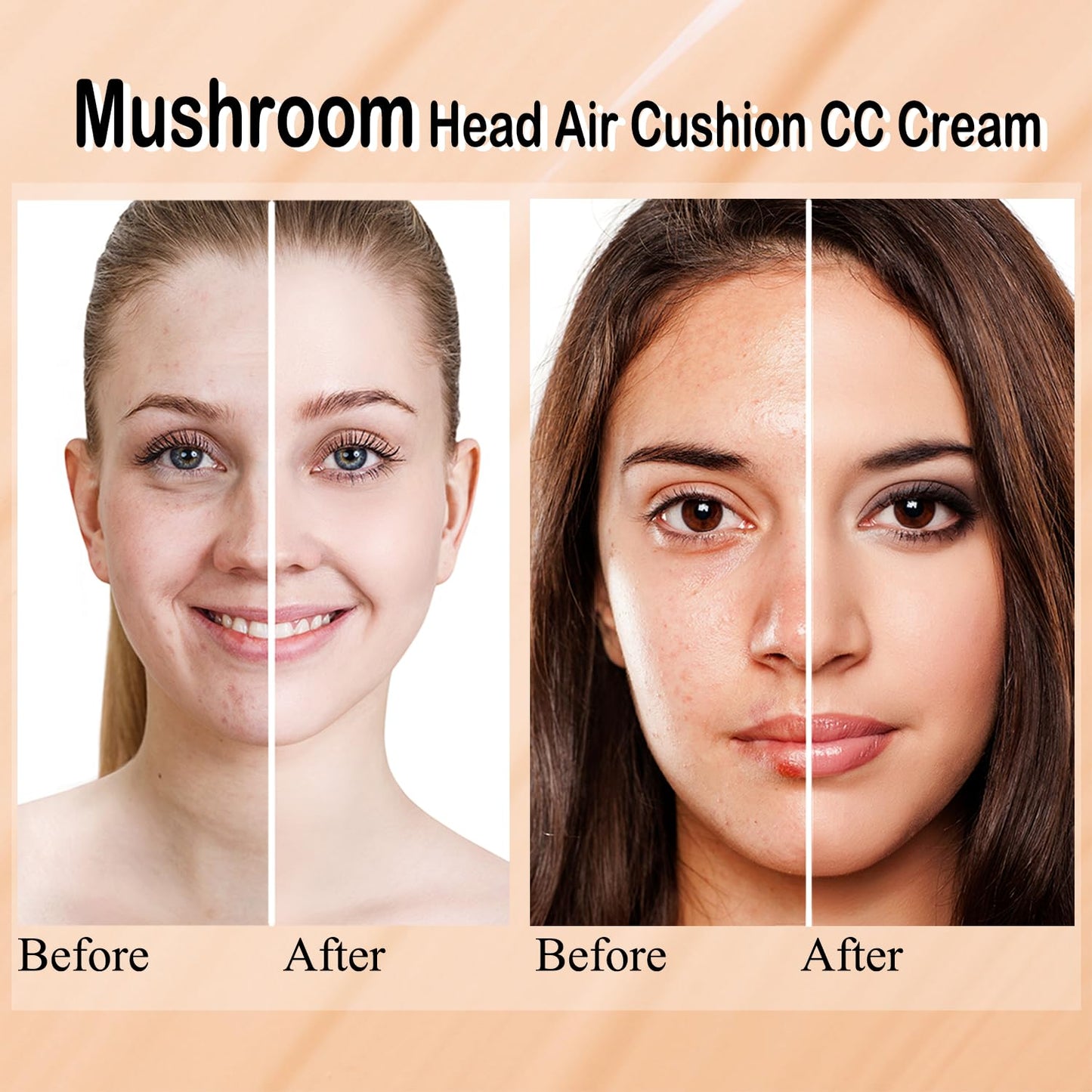 2 PCS Mushroom Head Air Cushion CC Cream Nature Foundation,Foundation Brush Powder Brush,Moisturizing Concealer, Bright Makeup Base Long Lasting (#02 Natural+#03 Warm Nude)