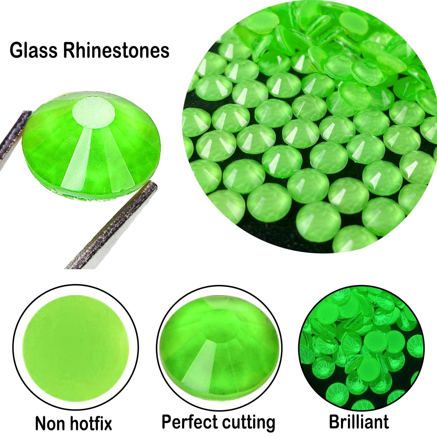 Flatback Glass Rhinestones,Bedazzler Gems 1440pcs Non Hotfix Crystal Rhinestones for Nail Charms Crafts Clothes Tumblers,Light Green Neon,SS20