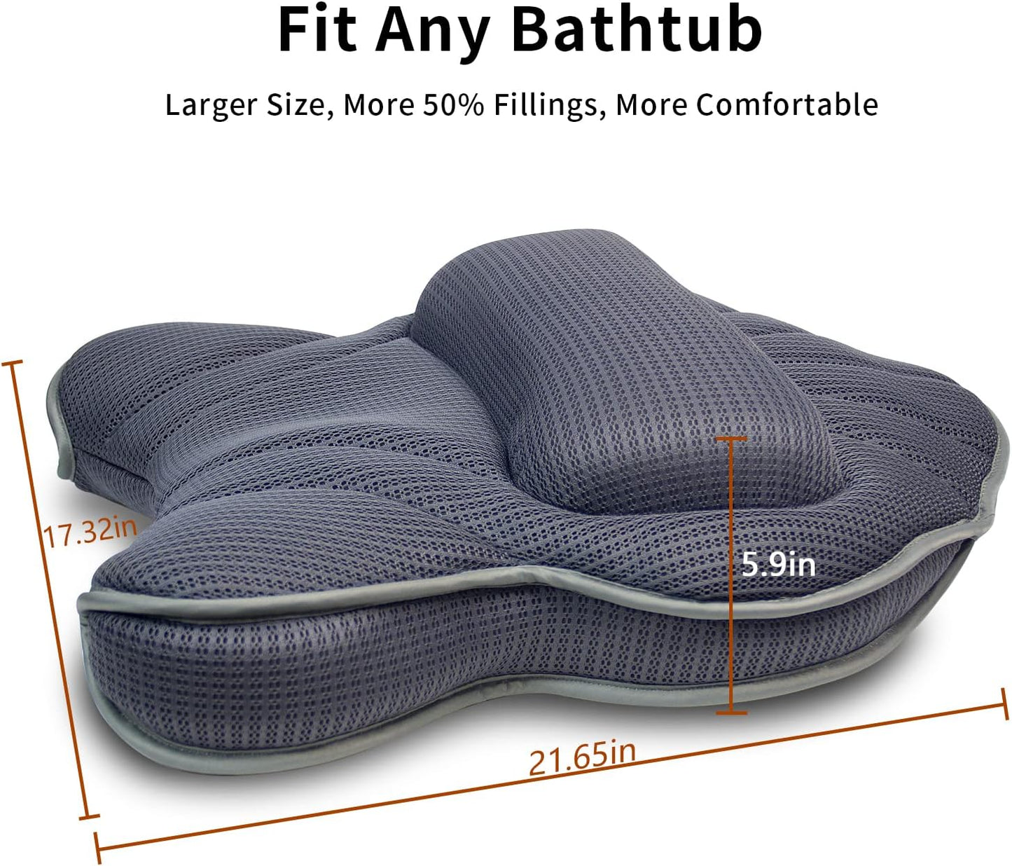 Extra Thick Large Bath Pillow with Neck,Back,Head Support for Bathtub, Spa, Soaking Gray(21''x17'')