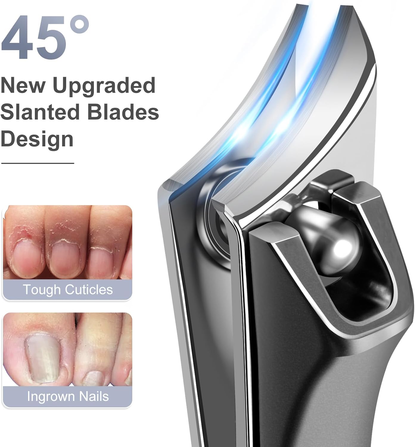 Toenail Clippers for Thick Toenails for Seniors, Angled Head Large Toe Nail Clippers for Thick Nails for Men, Heavy Duty Slanted Nail Clippers with Wide Jaw, Black