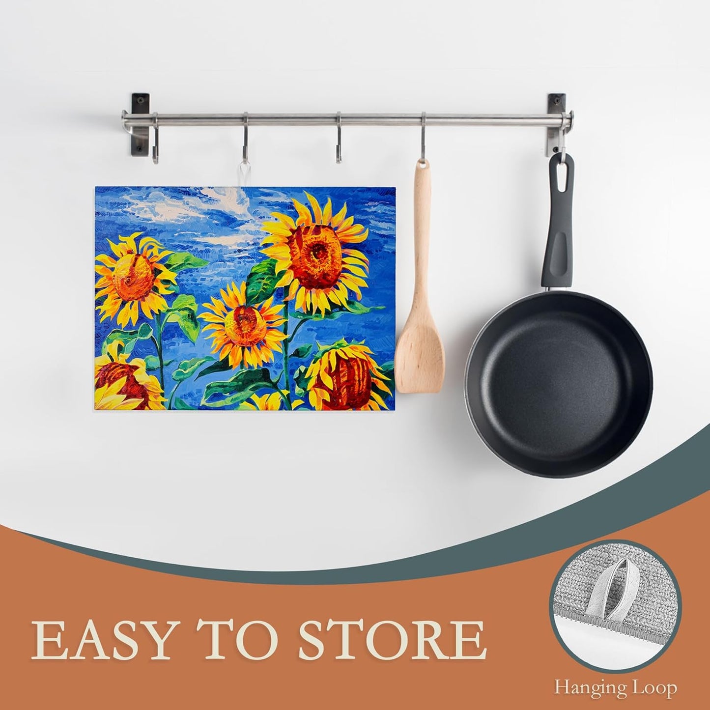 Sunflowers Dish Drying Mat,Modern Art Drying Rack Pad Countertop Dishes Ultra Absorbent Microfiber Kitchen Counter Mat for Coffee Countertop Decor 18x24 Inch