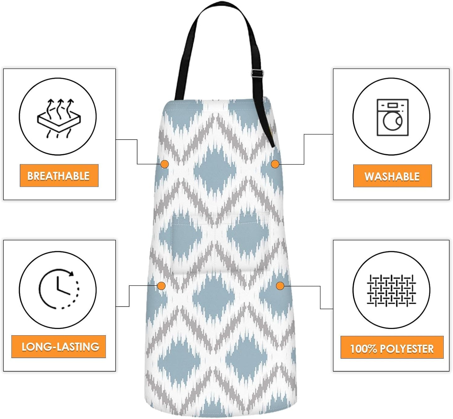2 Pack Aprons, Powder Blue Dahlia Chevron Adjustable Bib Aprons with 2 Pockets for Women Men Couple Lovers Chef Home Kitchen Cooking Baking Gardening Flower Geometric Plaid Apron 32x28 Inches
