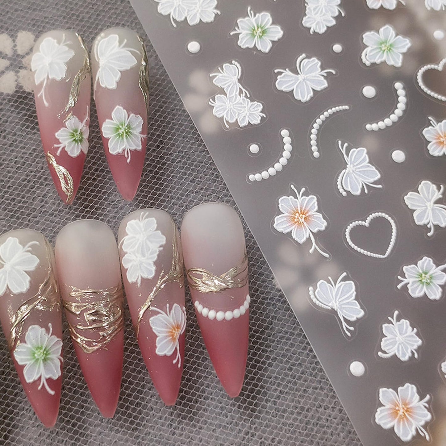 5D Embossed Flower Nail Stickers for Nail Art Floral Nail Art Stickers Self-Adhesive Nail Decals for Women Nail Supplies Design Sticker(1, Flower)