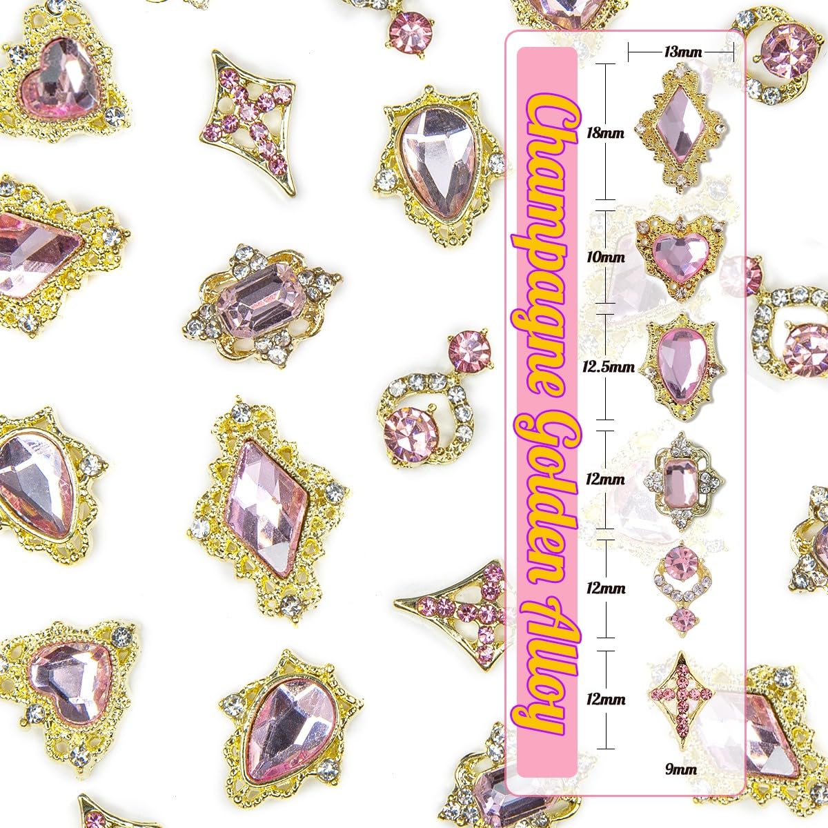 24pcs Pink Nail Luxury Nail Charms Heart Rhinestones Charms 3D Big Nail Gems Crystals Diamonds Jewelry Stones Alloy Studs Supplies Decoration for Arylic Nails Face Makeup DIY Crafts Jewerly