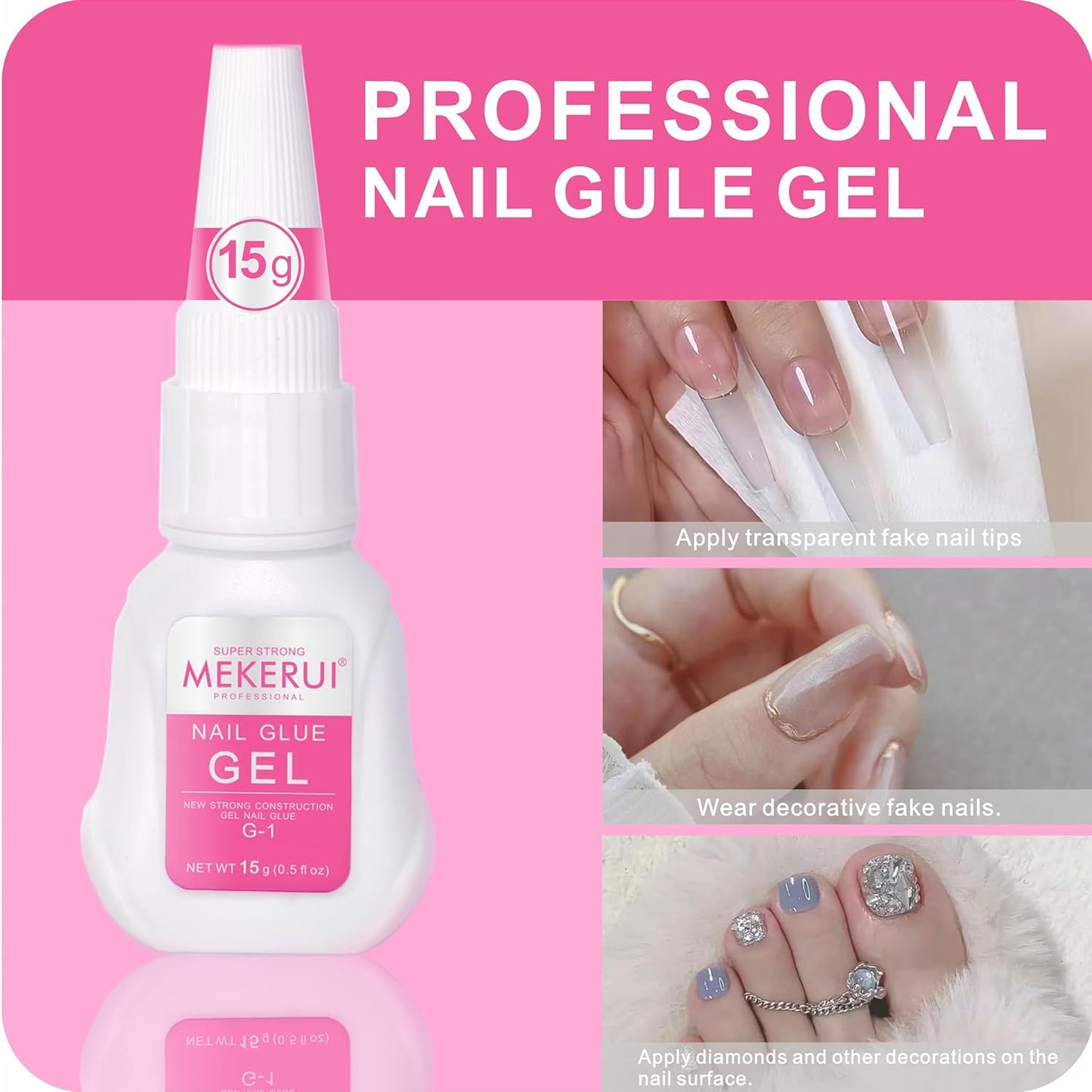 Mekerui's Super Strong Nail Glue is Perfect for Press - on Nails. drip - Proof and Clog - Proof, Dries in 7 Seconds Without UV Light, Lasts Over 30 Days, is Waterproof, and has Professional Salon