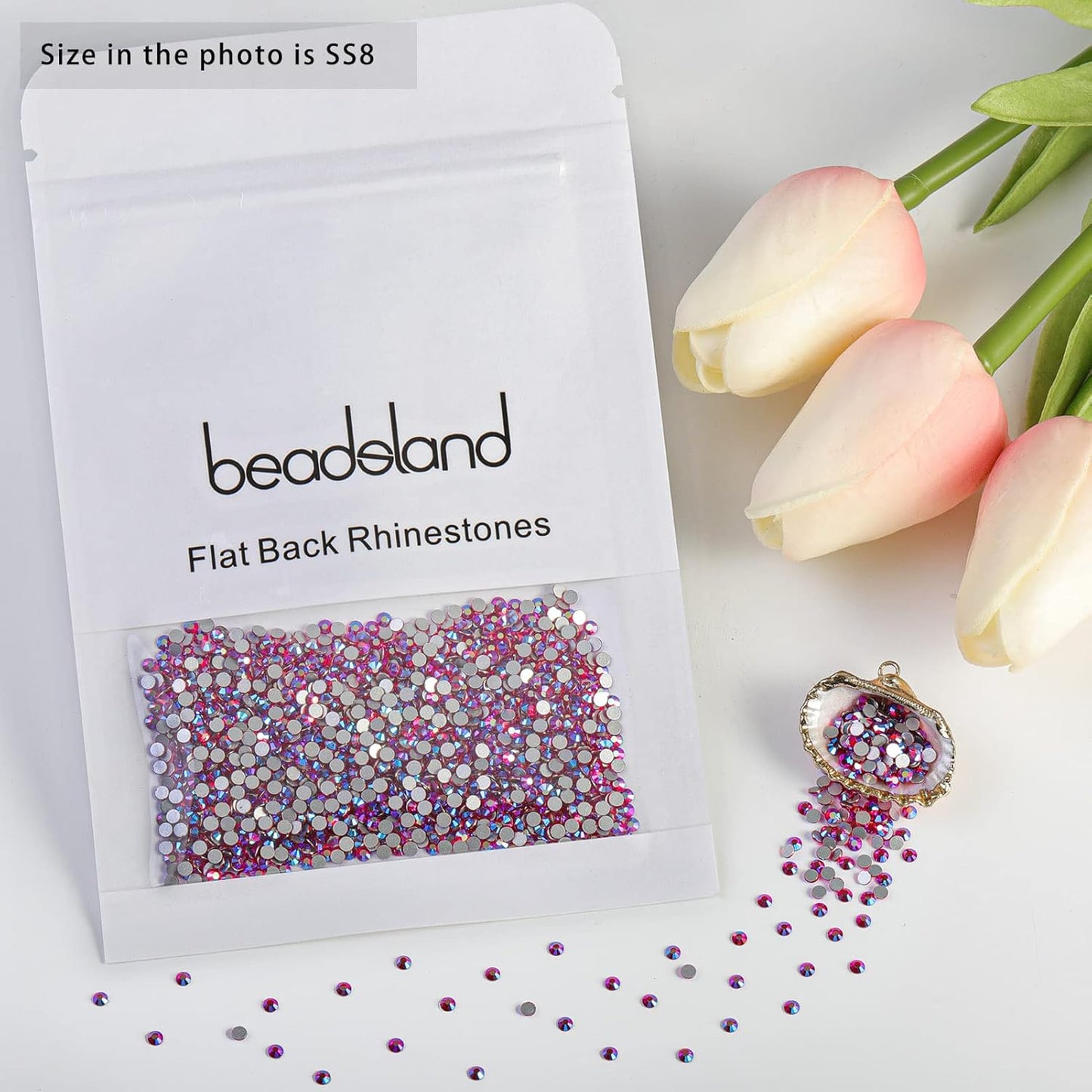 Beadsland 1440 Pieces Flat Back Crystal Rhinestones Round Gems,Light Siam AB,SS8,2.3-2.5mm