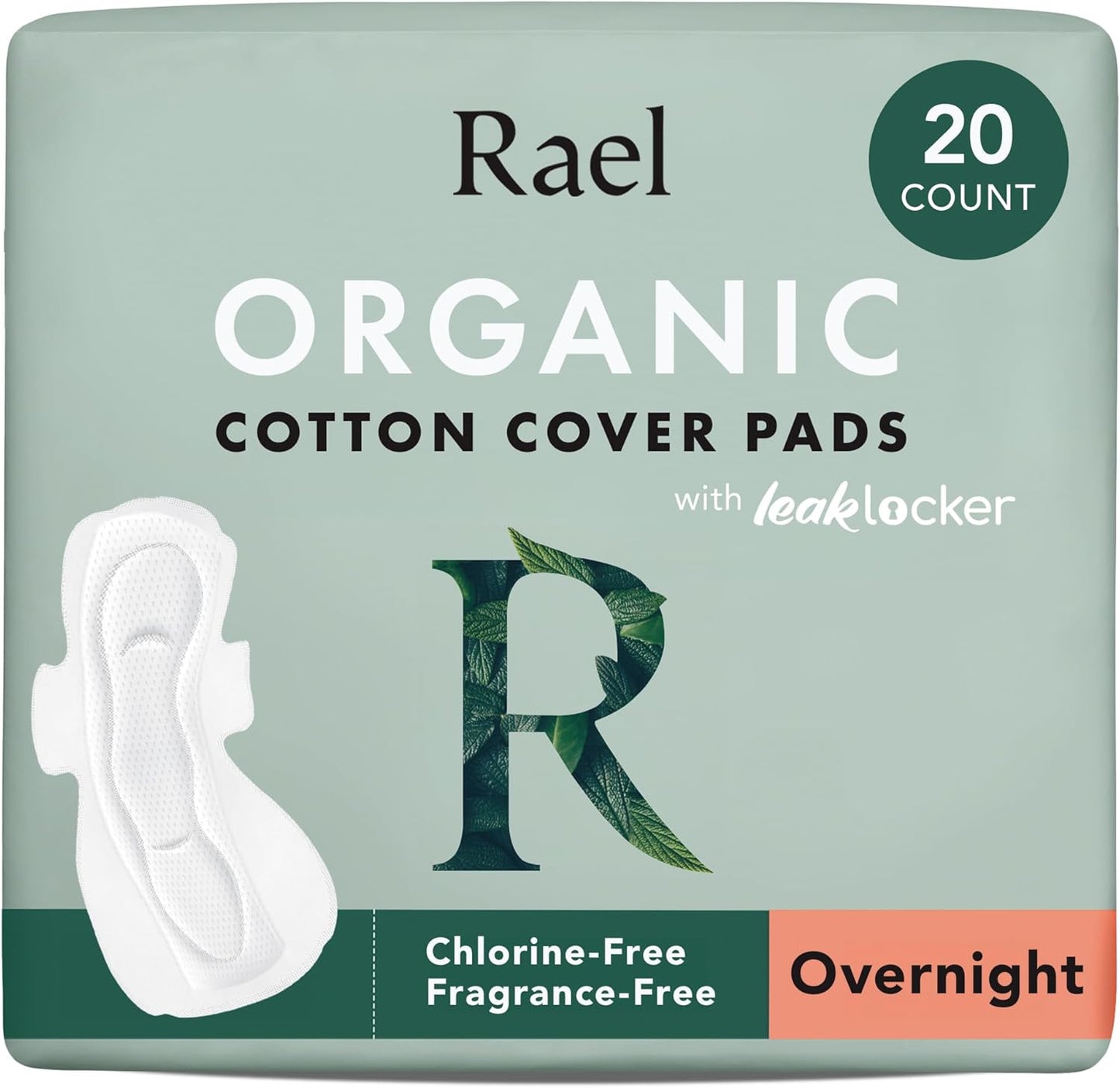 Rael Pads for Women, Organic Cotton Cover - Period Pads with Wings, Feminine Care, Sanitary Napkins, Heavy Absorbency, Unscented, Ultra Thin (Overnight, 20 Count)