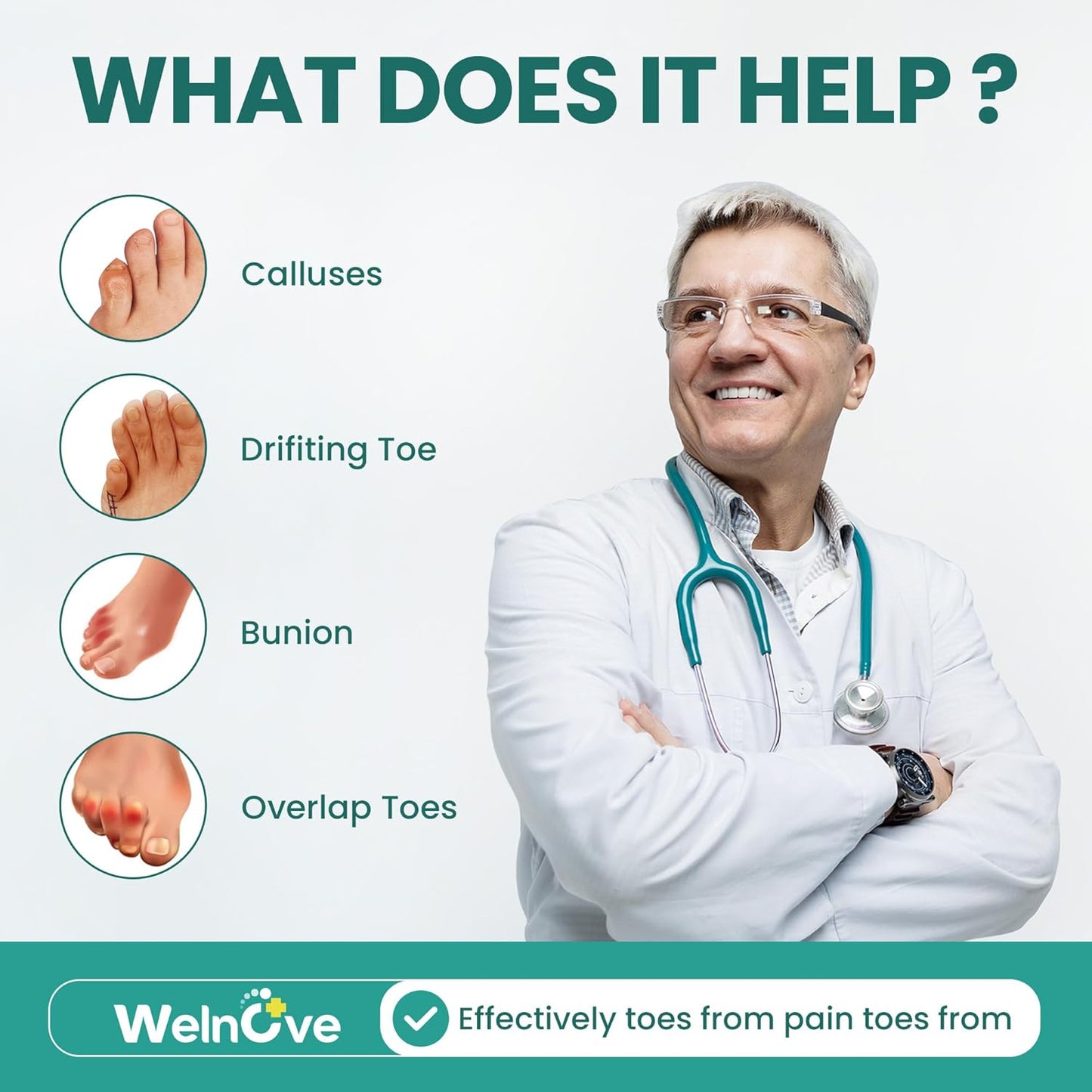 Welnove Gel Pinky Toe Separators - 8 Pack Pinky Toe Spacers, Bunion Cushions Pads for Women＆Men, Silicone Little Toe Protectors for Preventing Rubbing & Relieve Pressure(White)