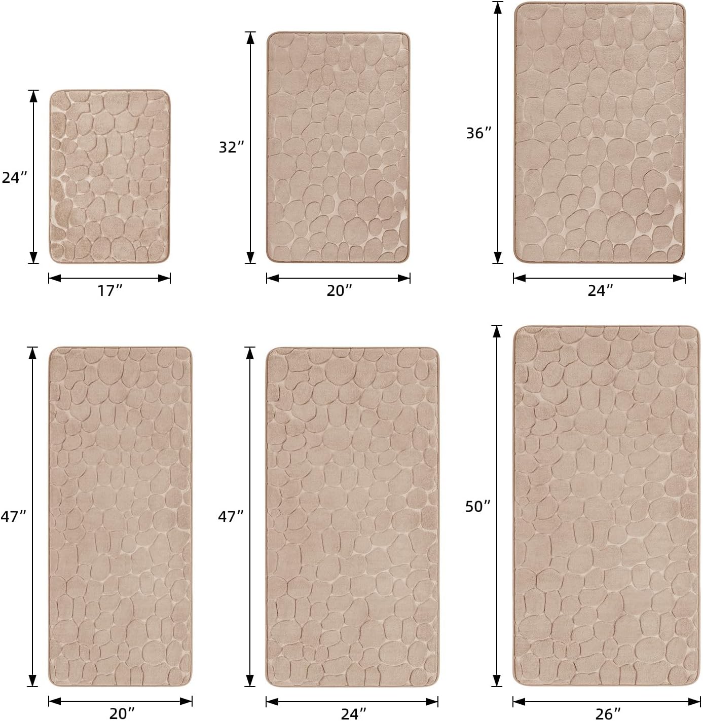 YIHOUSE Memory Foam Runner Rug, Cobblestone Bathroom Runner Rugs Super Water Absorbent Bath Mats for Bathroom Machine Washable Bath Rugs Runner for Hallway Bedroom Laundry Room(20 x 47,Khaki)