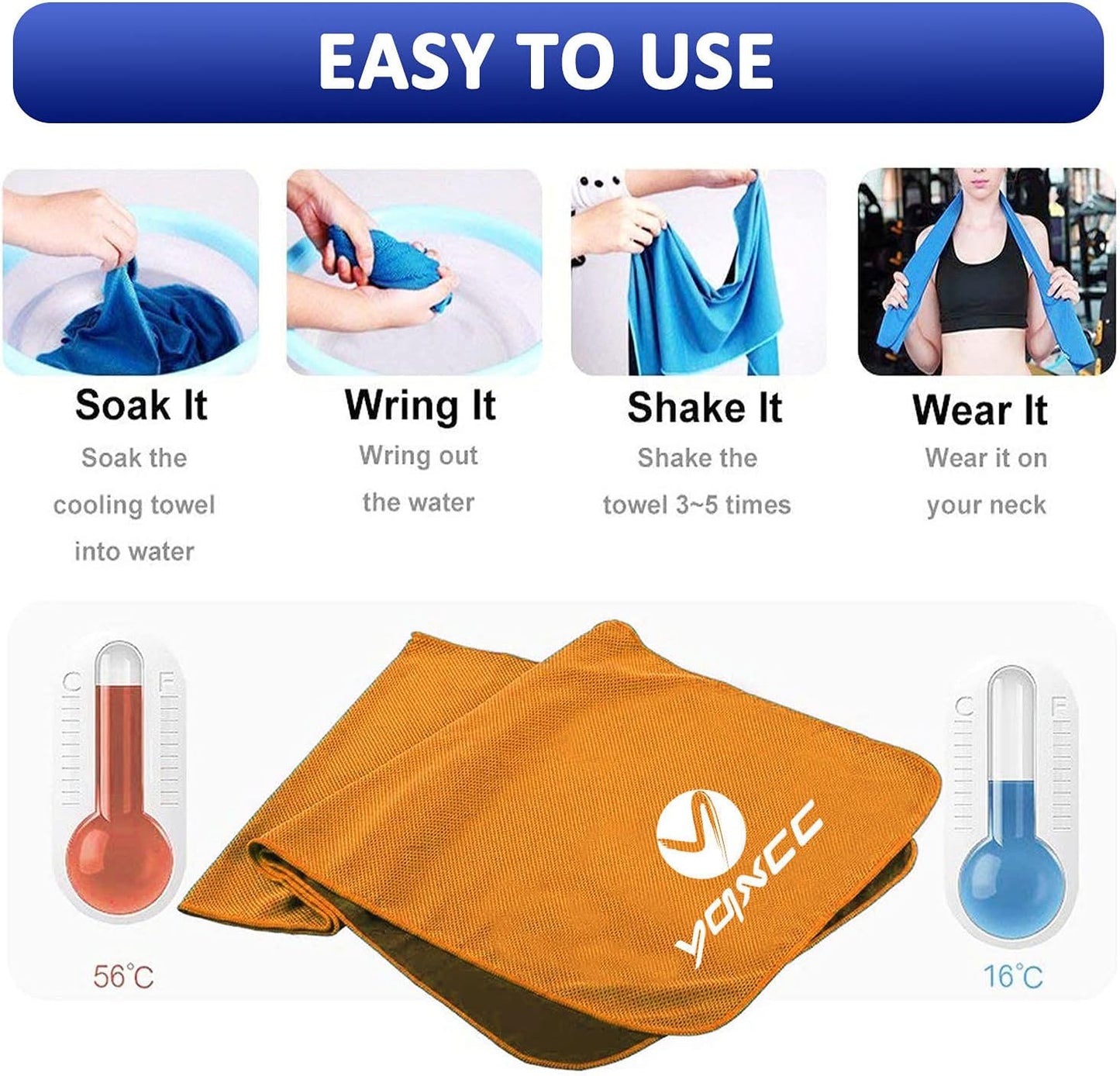 YQXCC Cooling Towels | 4 Pack 47"x12" | Ice Cool for Neck | Microfiber Soft Breathable Chilly | for Yoga, Sports, Golf, Gym, Camping, Running, Fitness, Workout & More Activities