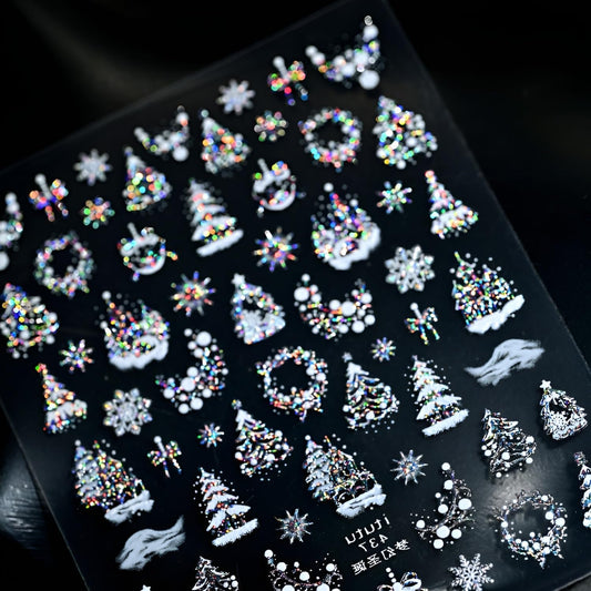 Christmas Nail Stickers for Nail Art 5D Embossed Colorful Xmas Tree Nail Art Stickers Colorful Christmas Nail Decals Silver White Snowflake Nail Art Supplies Design for Women Girls