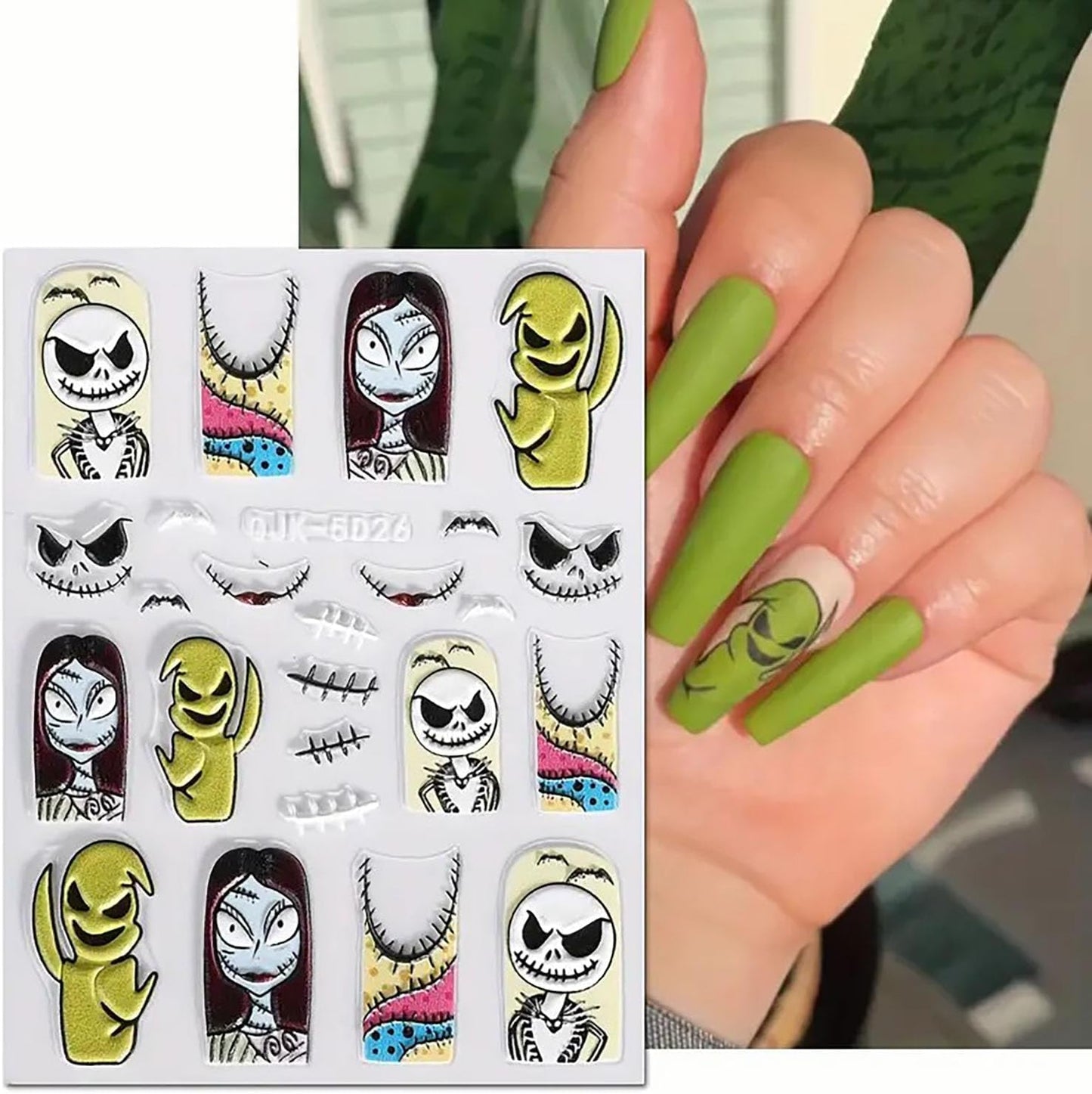 6 Sheets Halloween Nail Art Stickers Decals Pink Skull Spider Web Sugar Skull Nail Decoration 3D Self-Adhesive Nightmare Christmas Stickers for Women Girls