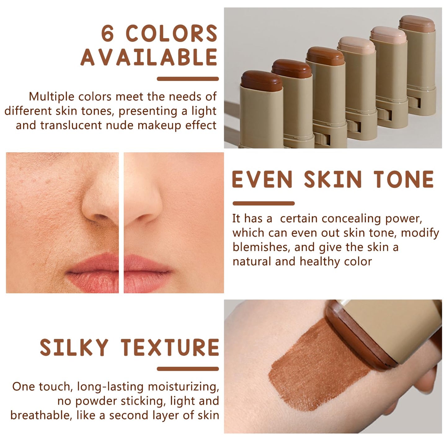 2PCS Foundation Stick Beauty Balm Serum Boosted Skin Tint, Solid Tinted Moisturizing Serum Contour Stick, Natural Fit, Moisturizing ＆ Concealing Foundation Sticks (#05)