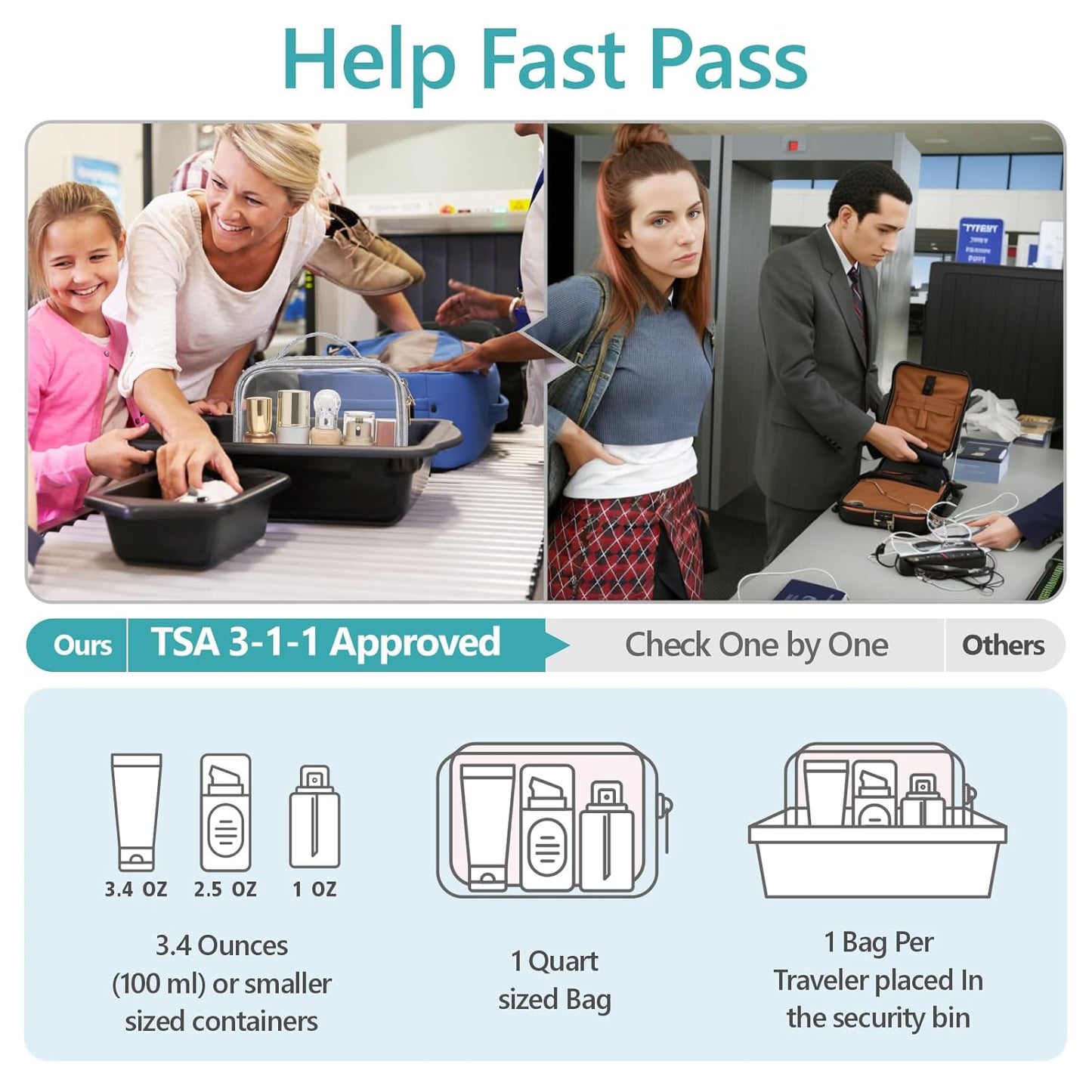 PACKISM TSA Approved Toiletry Bag - 3 Pack Ruched Textured Clear Makeup Bag, Metallic Silver, with 180° Large Opening and Supporting Frame, Perfect for Travel Essentials, Thick No Smell