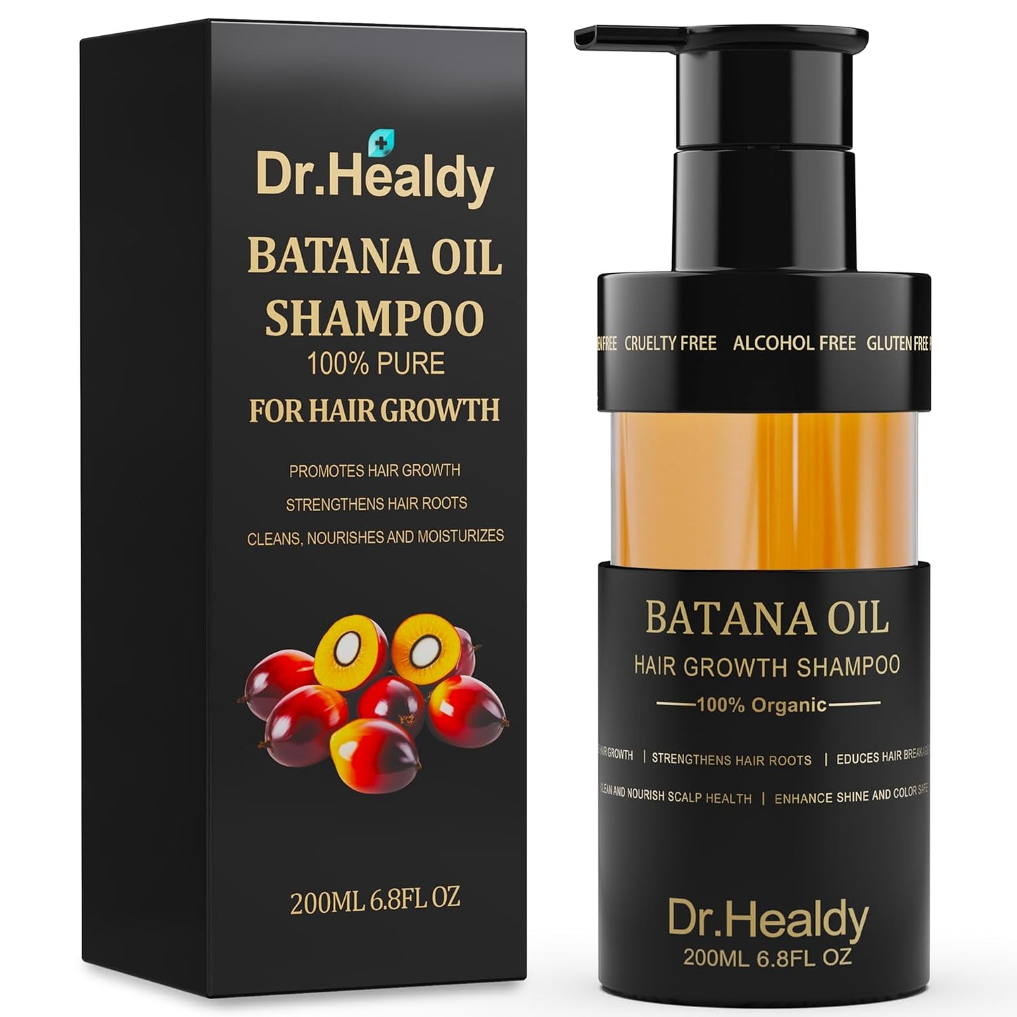 Dr.Healdy Batana Oil Shampoo for Hair Growth, Against Hair Loss & Moisturizes, Reduces Breakage - Sulfate Free Formula for All Hair Types (6.8 Fl Oz)