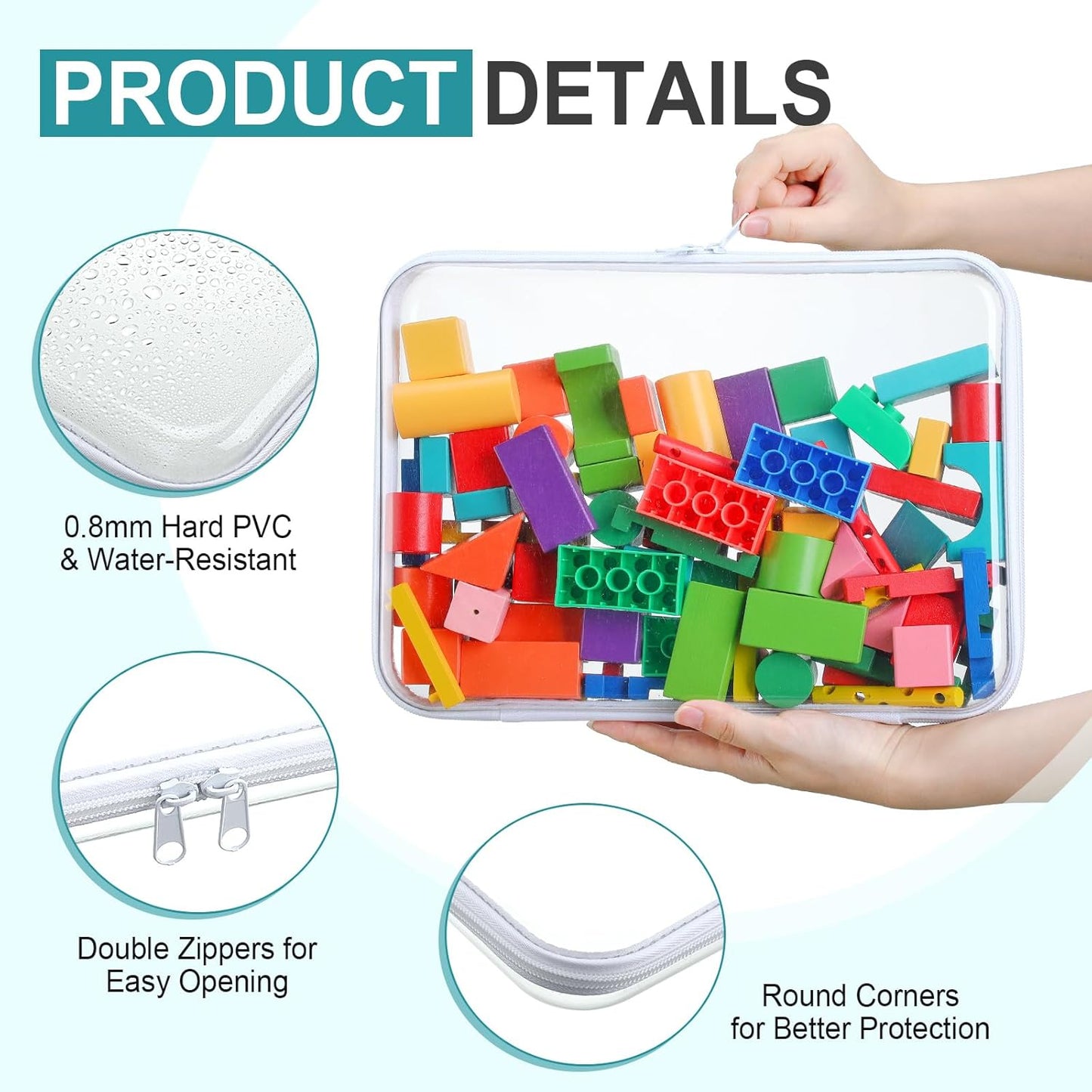 Sanwuta 6 Pcs Clear Hard Zipper Case Pencil Pouches Hard Plastic Zipper Pouches Makeup Bag Transparent Cases for Snacks Plastic Storage Organizer Box for Travel(White,12.6 x 9 x 2 Inch)