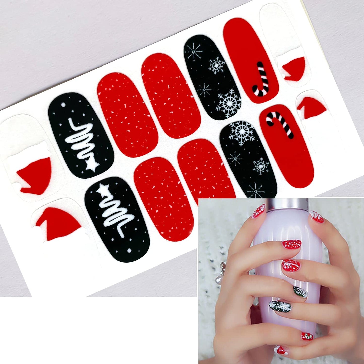 WOKOTO 20Pcs Christmas Nail Polish Stickers Full Wraps Gel Strips for Women Girls Art Christmas Father Elk Holiday Stick On Nails