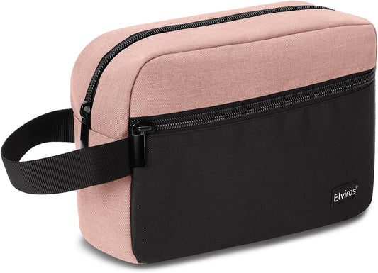 Elviros Travel Toiletry Makeup Bag for Women Hanging Toiletries Dopp Kit Small Bathroom Hygiene Tool and Medicine bag for Traveling Essential Shaving Pouch (Pink&Black)