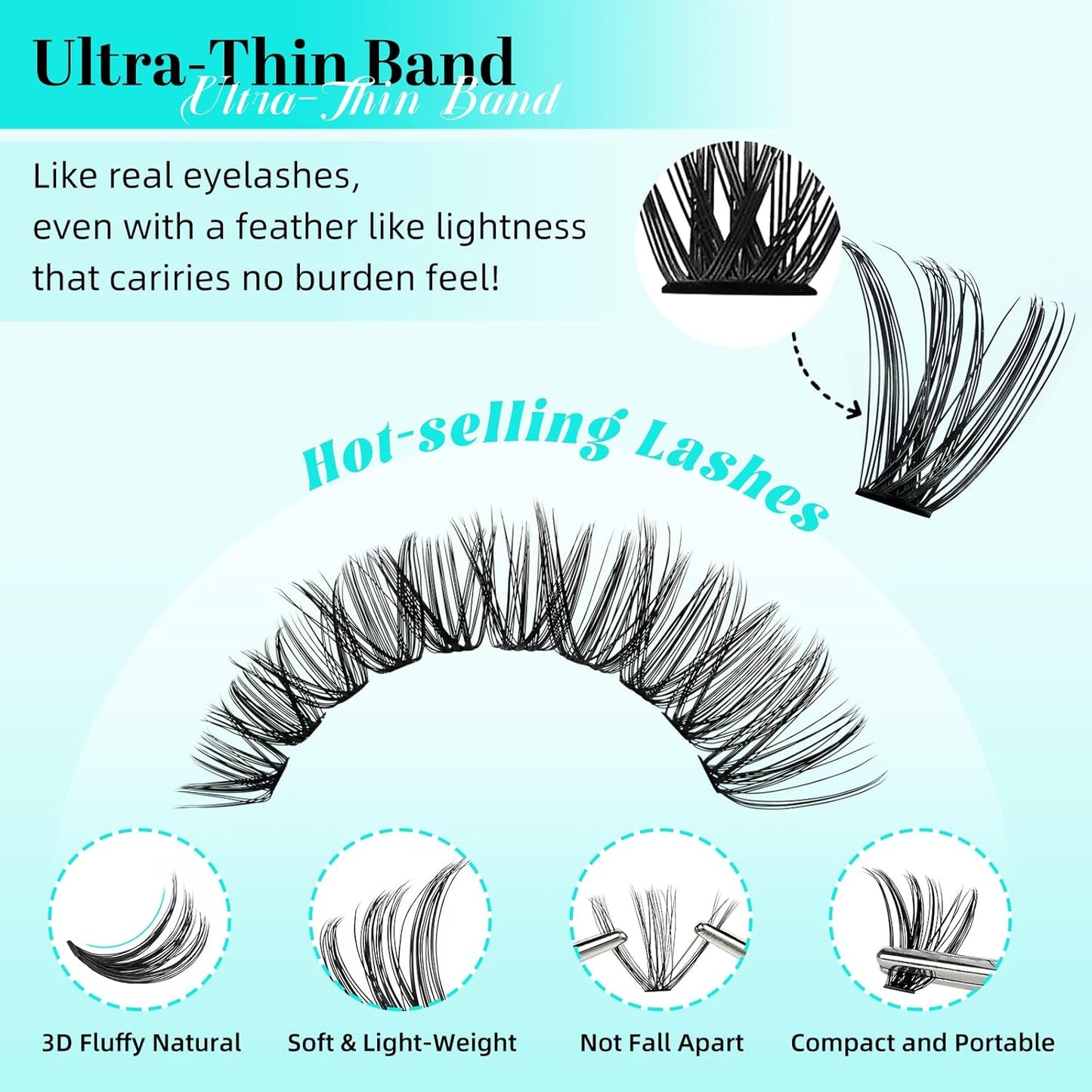 Lash Clusters 240pcs Eyelashes Cluster Individual Wispy Lashes Thin Band for D Curl Lash Extension Eyelashes for Beginners at Home,False Eyelashes Soft Eyelash Clusters(40D,D-Mix9-16mm)