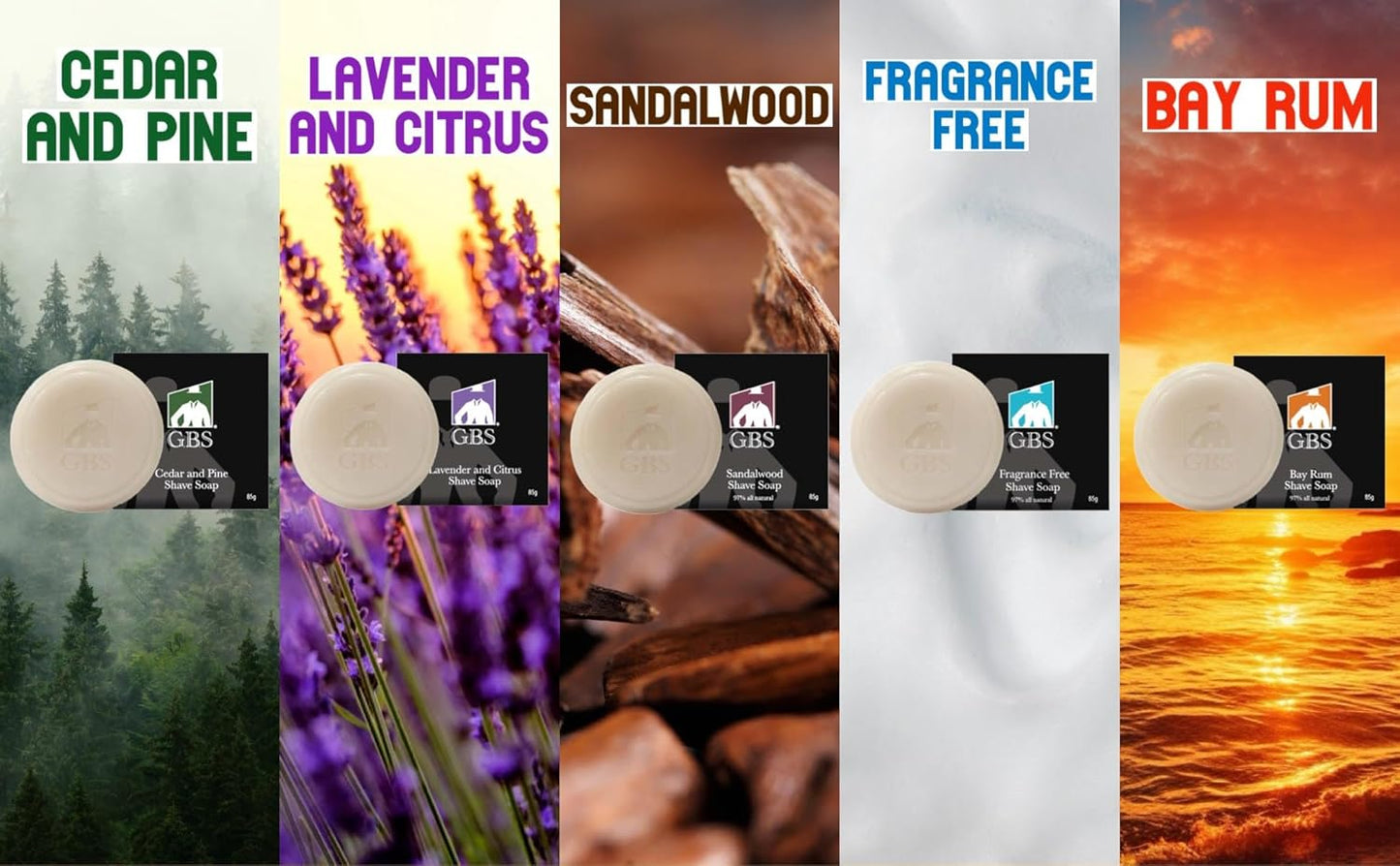 G.B.S Men's Shaving Soap All Natural Enriched with Shea Butter and Glycerin, 3-Ounce Each, Variety Pack Pack of 5