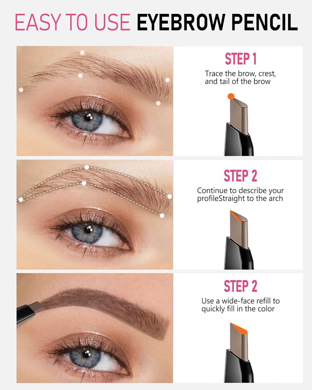 Eyebrow Pencils for Women - Waterproof, Dark Brown