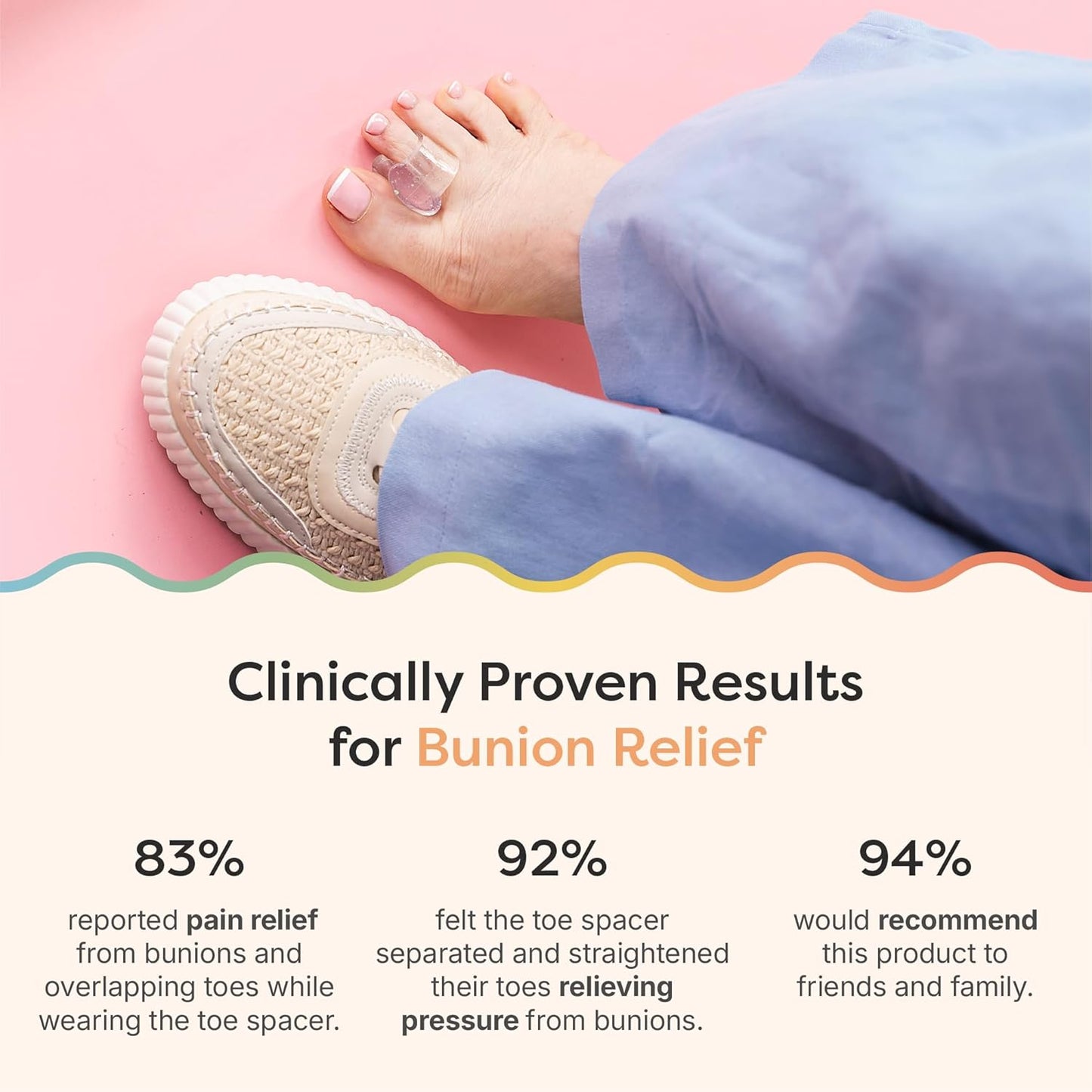 ZenToes Gel Toe Separators for Overlapping Toes, Bunions, Big Toe Alignment, Corrector and Spacer - 4 Pack (Glitter)